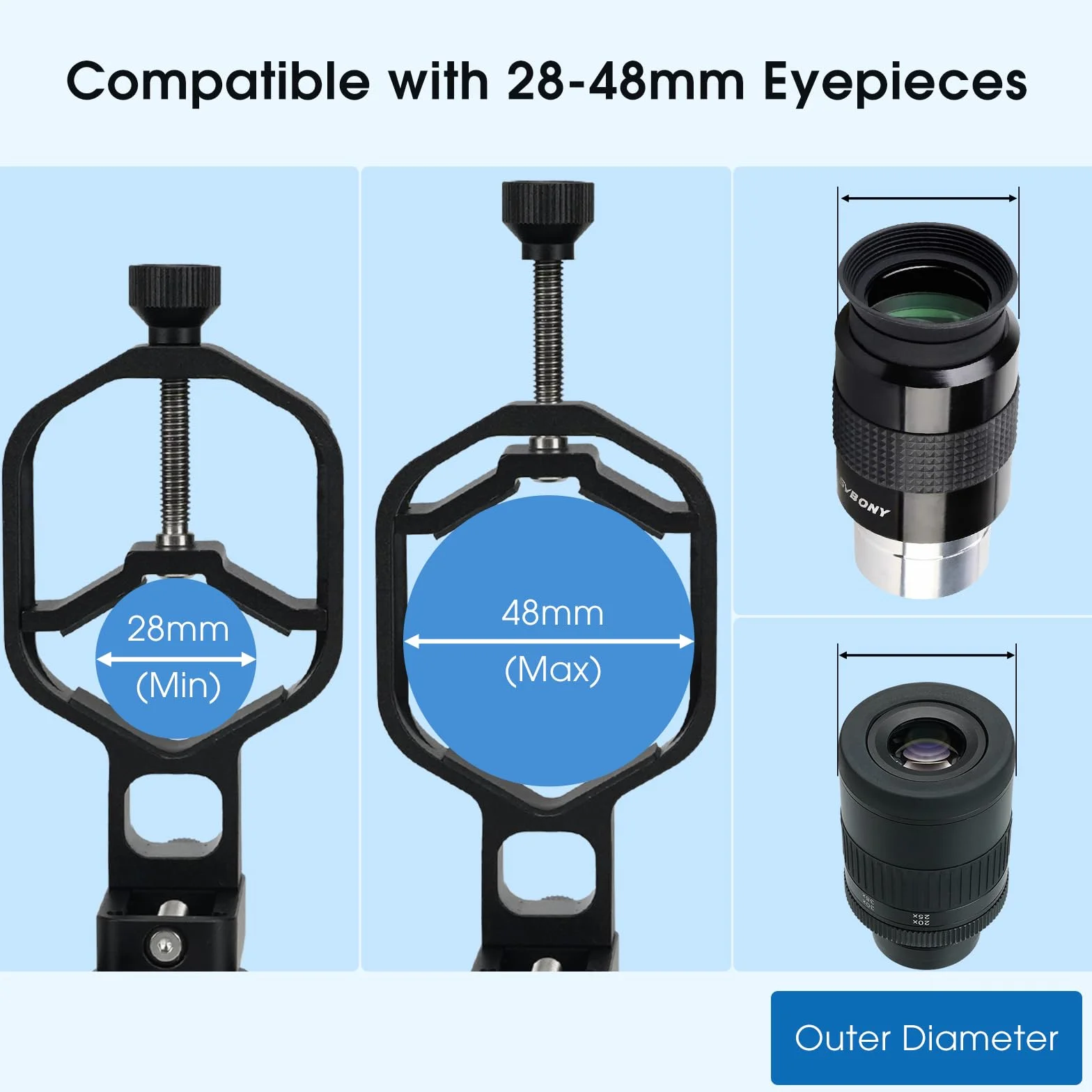 Svbony SV214Pro Adattatore Universale per Telefono, Adattatore per Digiscoping, 3-Assi Adattatore Smartphone per Telescopio, Accessori Compatibile con Spotting Scope Binocoli Monoculare (28-48mm)