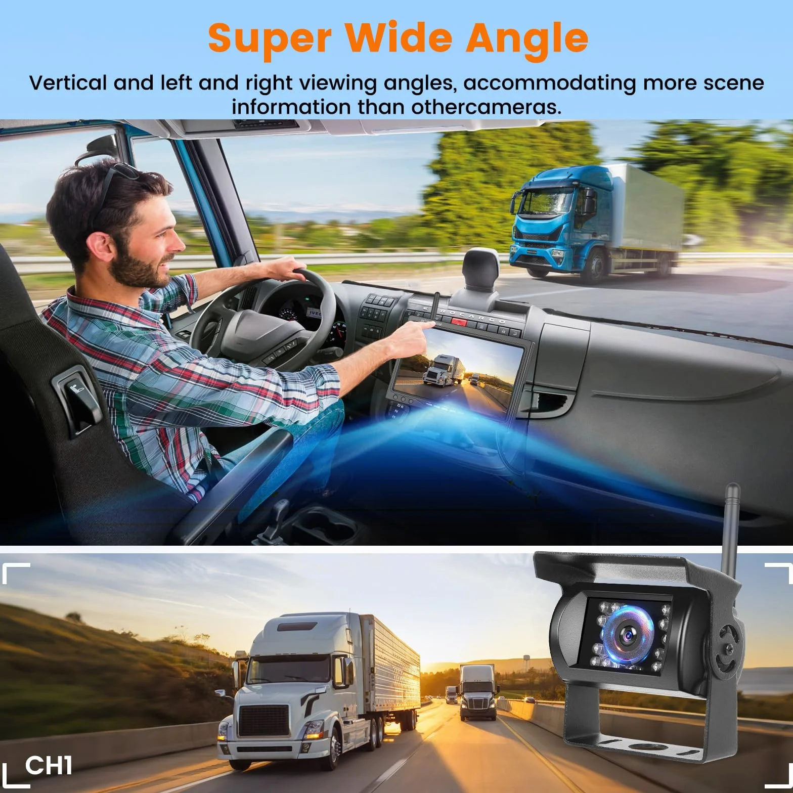 Hikity Wireless Retrocamera per Auto 7 Pollice LCD Monitor Schermo Telecamera Retromarcia Impermeabile Telecamera Posteriore Visione Notturna per Camion/Camper/Rimorchi/Bus