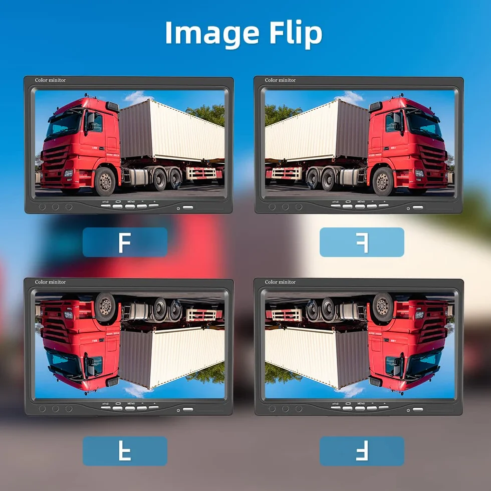 Kit Telecamera Retromarcia con 7 Pollici monitor HD, Telecamera Backup Impermeabile IP68 Visione Notturna 18IR, Telecamera Posteriore Auto con Cavo 4 Pin 20 m 12V-24V per Camper/Camion/Bus/Rimorchi