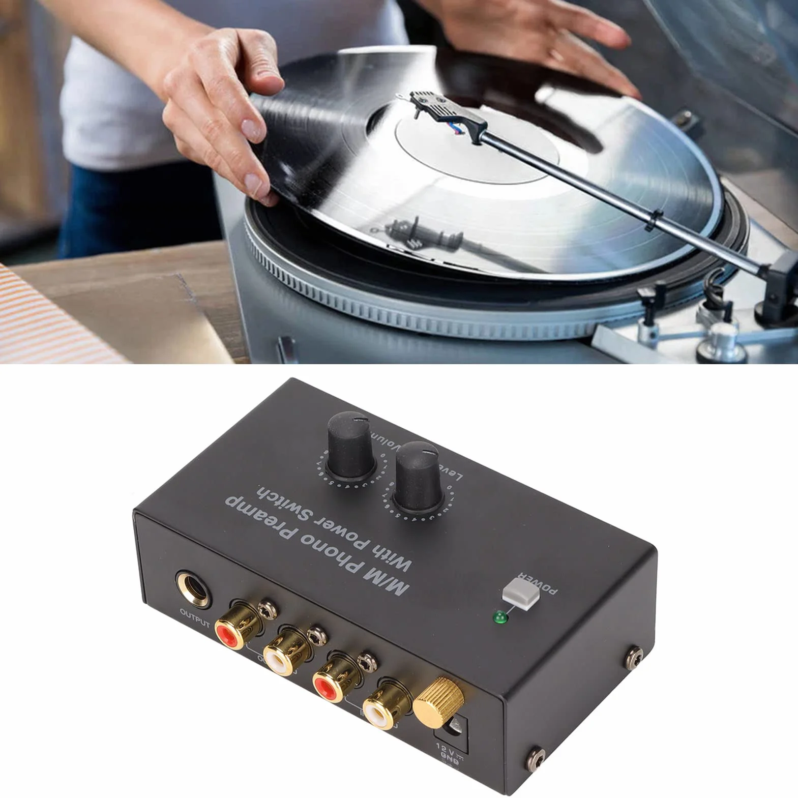 Preamplificatore Fono PP500P per Giradischi, Audio con Adattatore DC 12V