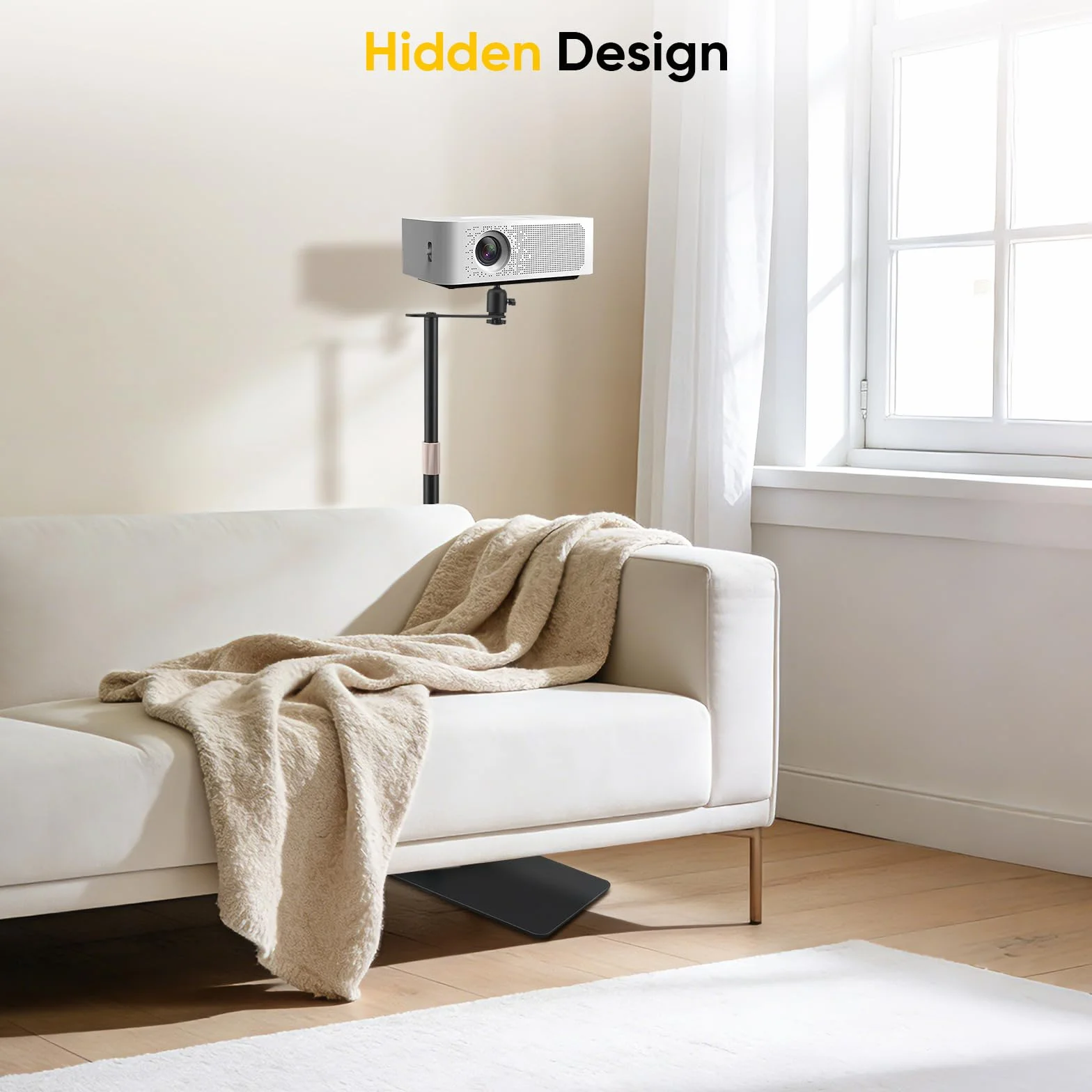 Beamerstandaard, Projectorstandaard, Bank Tegen de Muur, Verborgen Projector Vloerstandaard met in Hoogte Verstelbaar 30-130cm, 360° Draaibaar, Draagvermogen tot 5kg, voor Thuis Kantoor Podium Studio