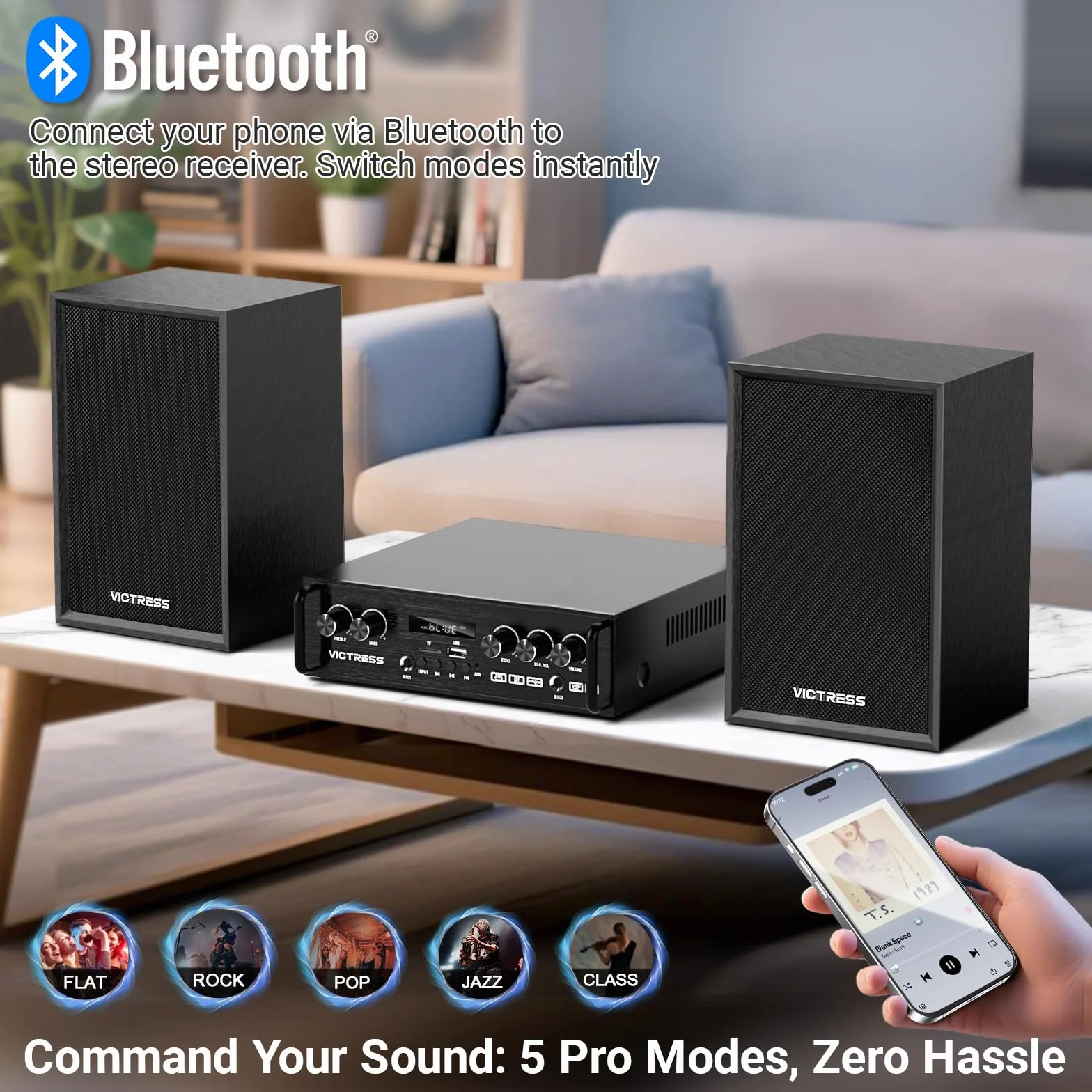 Ricevitori e amplificatore audio domestico all-in-one con altoparlante HiFi professionale e doppi microfoni wireless UHF, set di amplificatori stereo Bluetooth 5.0 per casa/festa/musica, USB/TF/AUX