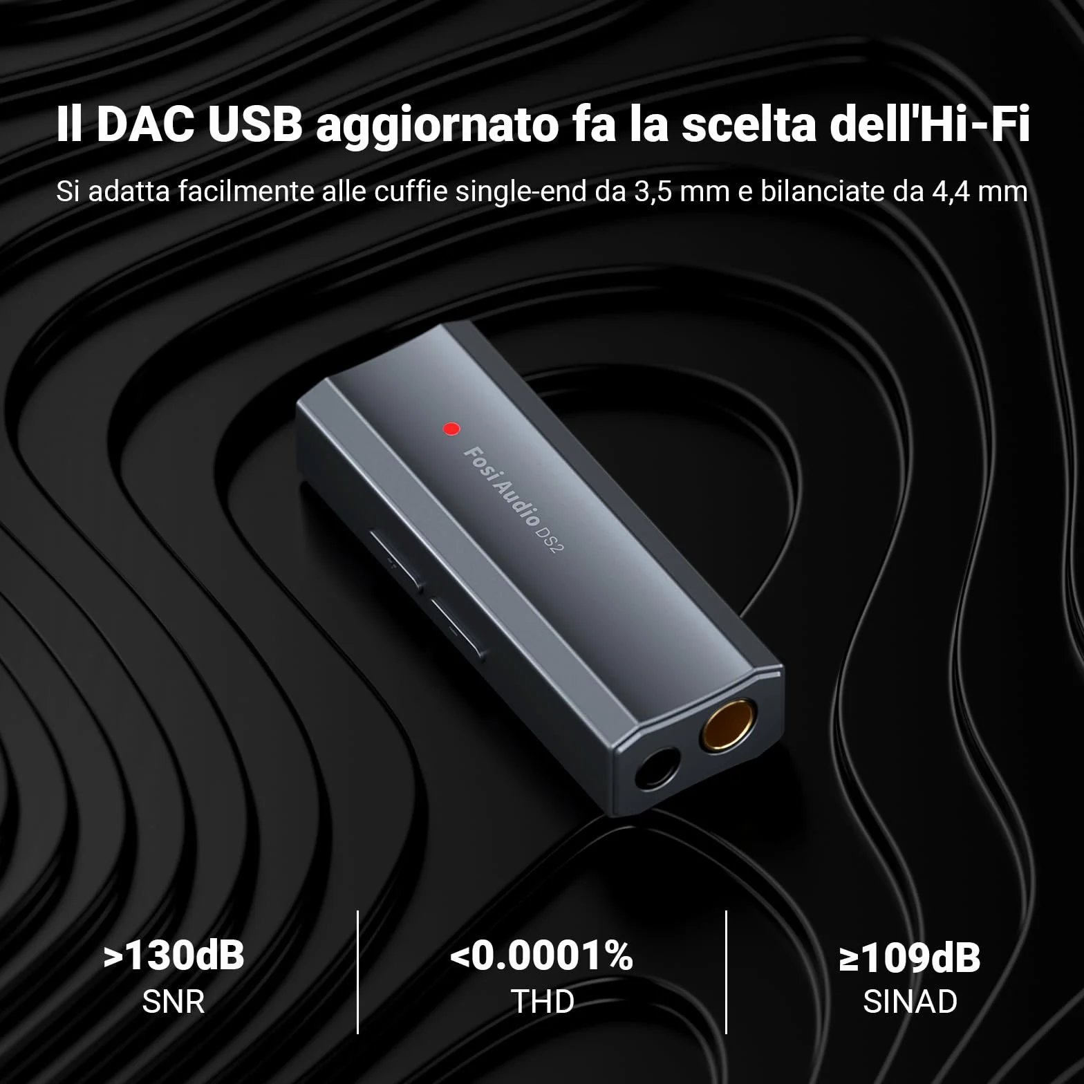 Fosi Audio DS2 DAC Amplificatore Cuffie USB C Hi-Res 32bit/384kHz DSD256 Uscite Doppie 4,4 + 3,5 MM Portatile 16-300Ω Doppio Chip CS43131