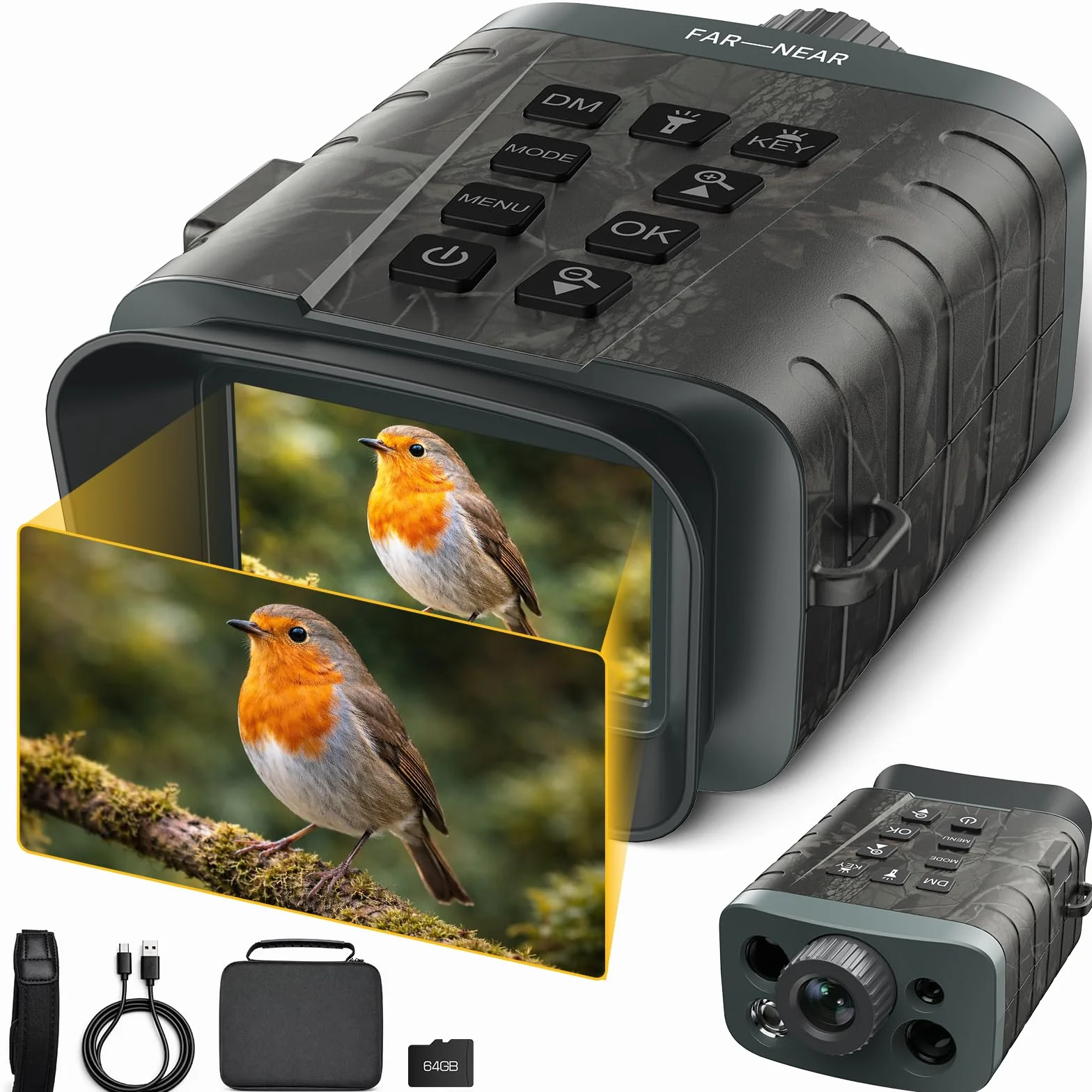 Visore Notturno con Telemetro – Binocolo Visione Notturna 4K, Zoom Digitale 18X, Telemetro fino a 1000m & Visione Notturna fino a 600m, Batteria 5000mAh, Scheda 64GB – per Osservazione Fauna e Outdoor