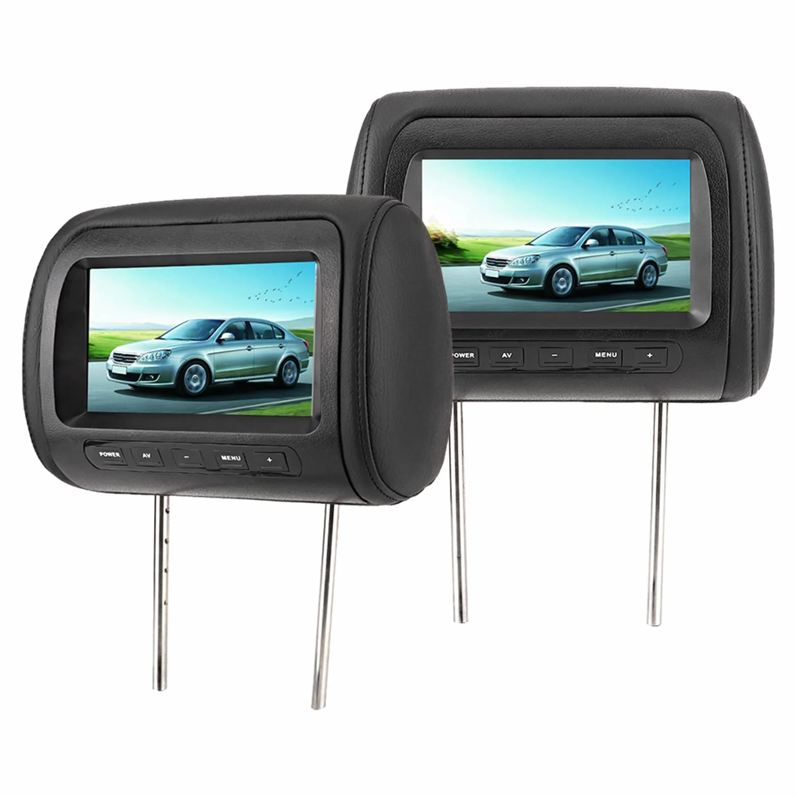 Headerbs Monitor per Poggiatesta, 2 Pezzi 7 Pollici Controllo Wireless Poggiatesta Regolabile Monitor Video LCD HD Lettore per Auto Display MP5 Nero Universale DC 12V