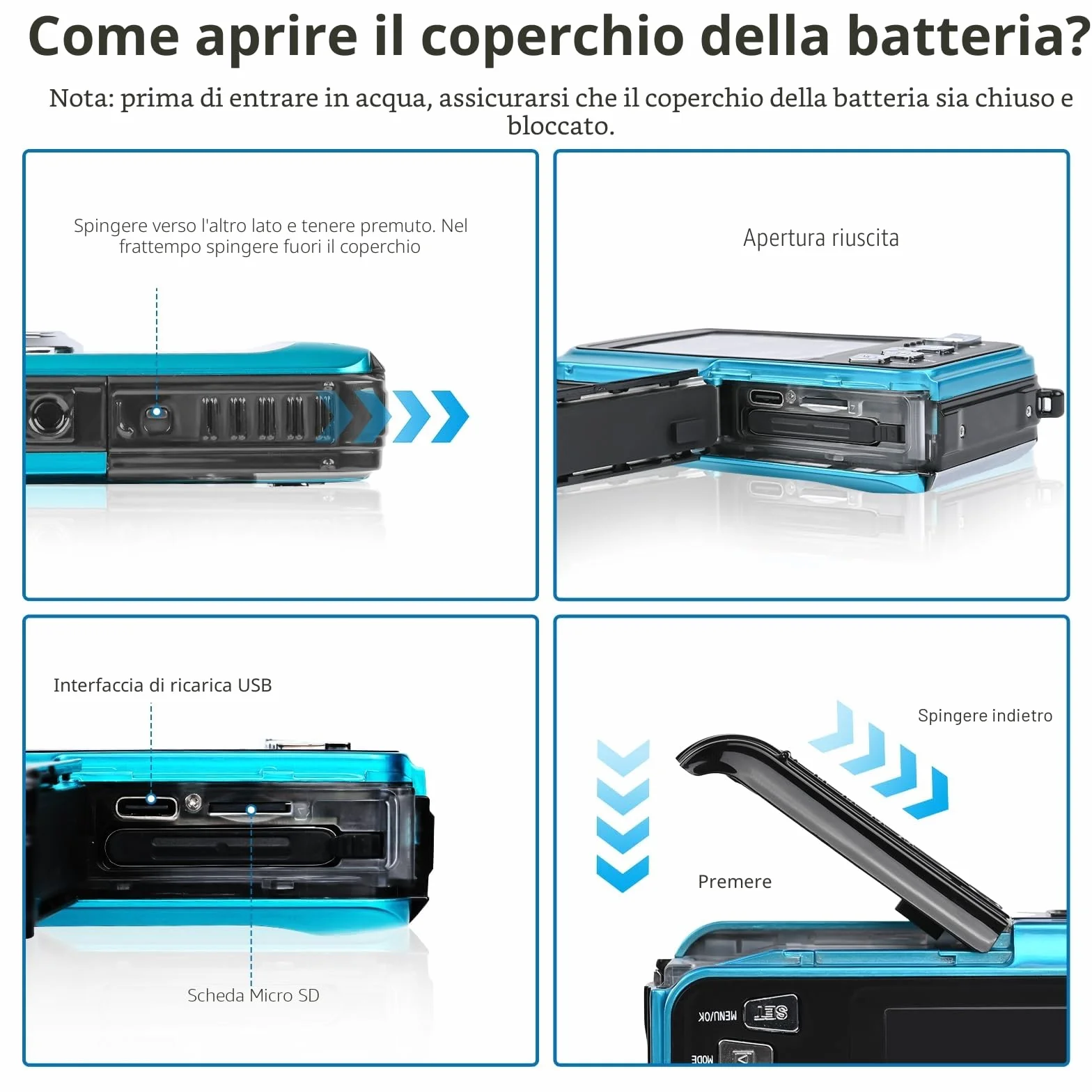 Macchina Fotografica Subcquea, Comius Sharp Fotocamera Subacquea Digitale 10FT 30MP Photo FHD Video 16X Digital Zoom con Scheda di Memoria da 32G per Selfie Subacquei, Nuoto, Immersione