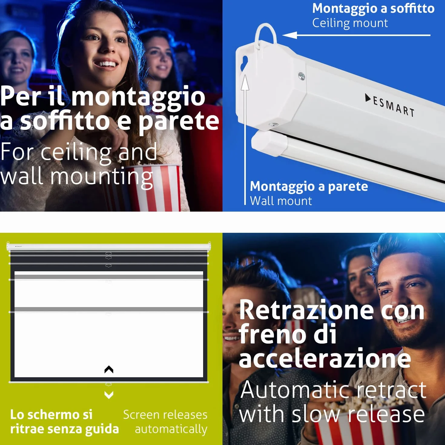 ESMART Economia EXR Schermo di rollo manuale 240 x 135 cm (108 ") | Formato 16: 9 | Schermo per proiezione proiettore home cinema Schermo per tende a rullo LCD LED