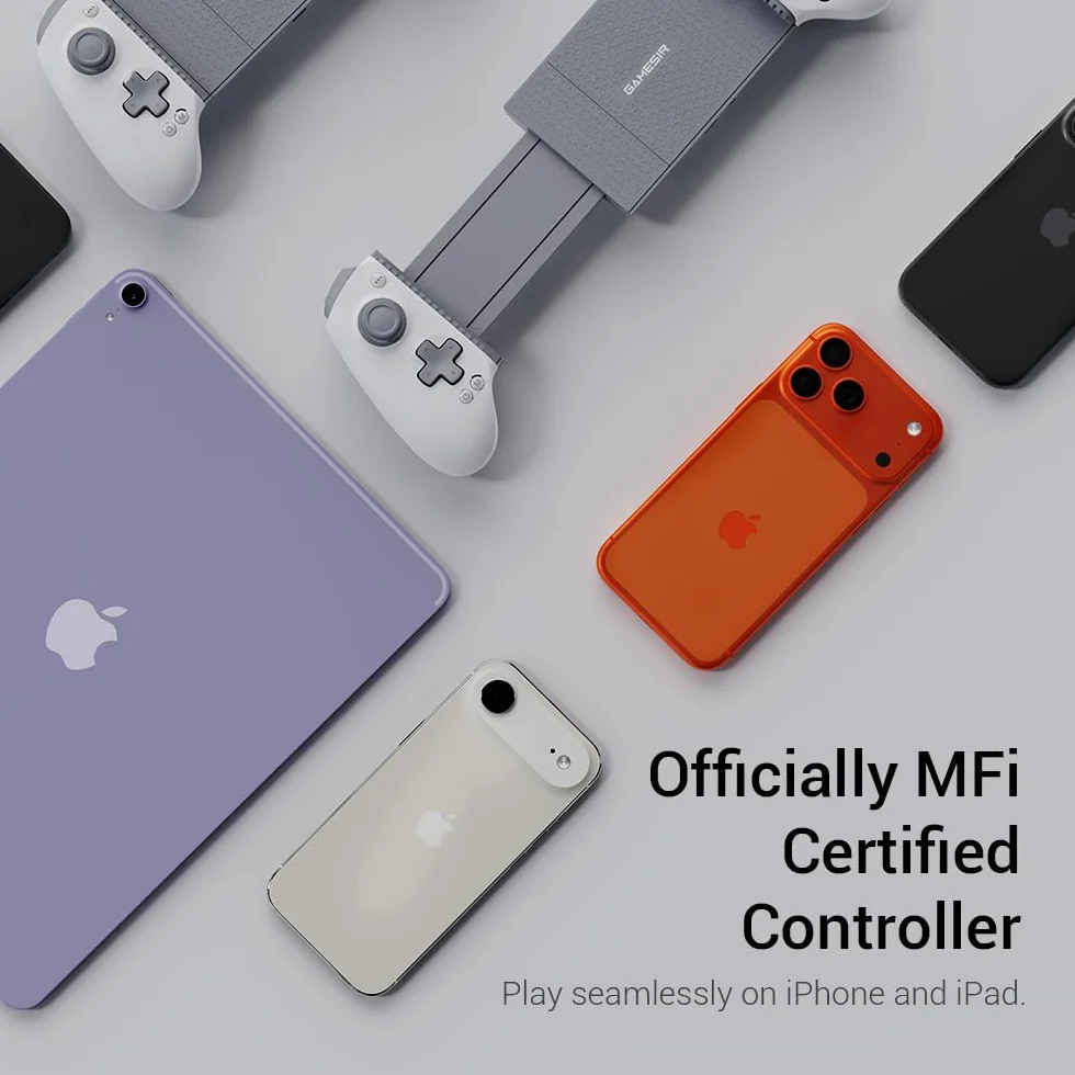 GameSir Controller G8 Plus Mfi per iPhone 15/16/17/iPad Mini e Android, gamepad per iPad con stick/trigger Hall Effect, due pulsanti posteriori, per giocare a Genshin Impact, PUBG Mobile, Minecraft