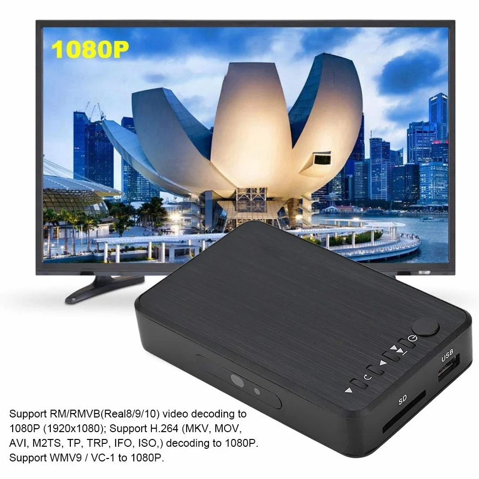 Mini Lettore Multimediale Full HD 1080P Media Player con Telecomando Digitale TV per USB Drive/External Hard Drive 2.5TB / Scheda SD(Black)
