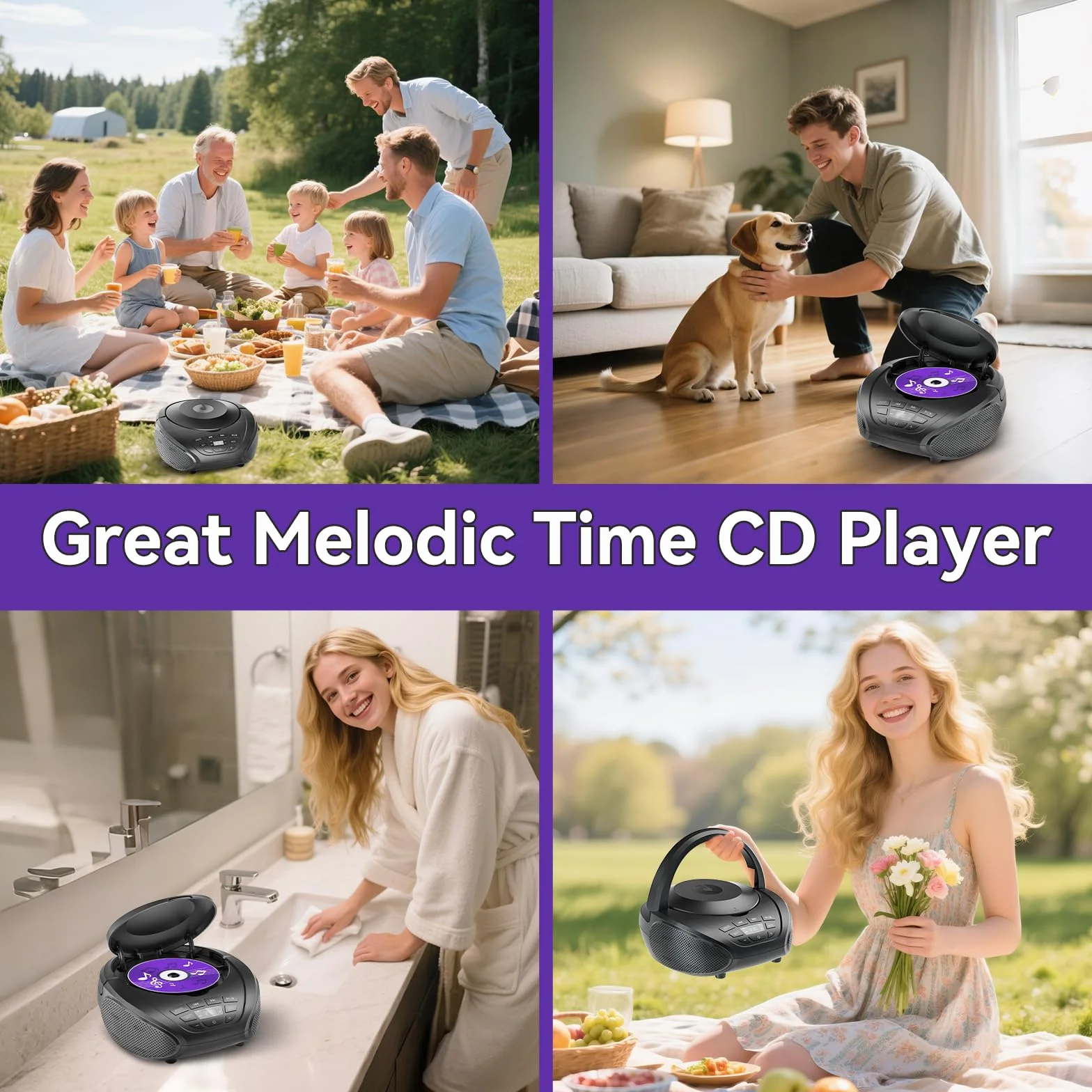 Gueray Lettore CD portatile Boombox Lettori CD audio domestici con altoparlanti Radio FM Ingresso AUX Supporto Cuffie Modalità playlist Riproduzione PROG per audiolibri da esterno e da interno