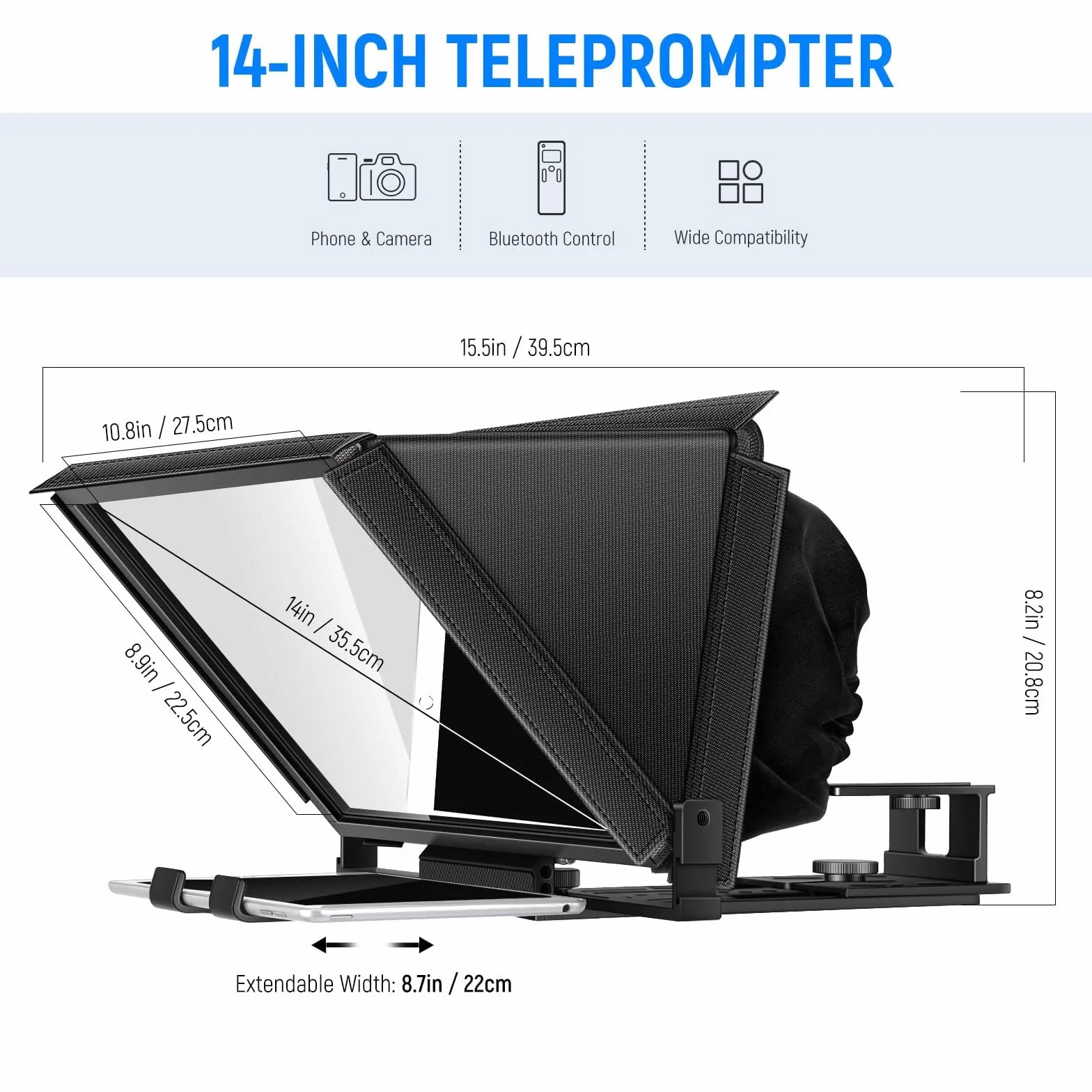 NEEWER X12 14" Teleprompter in Lega di Alluminio per iPad Tablet Smartphone Fotocamere DSLR con Telecomando, Custodia, APP Compatibile con iOS/Android per L'insegnamento Online/Vlogger/Live Streaming
