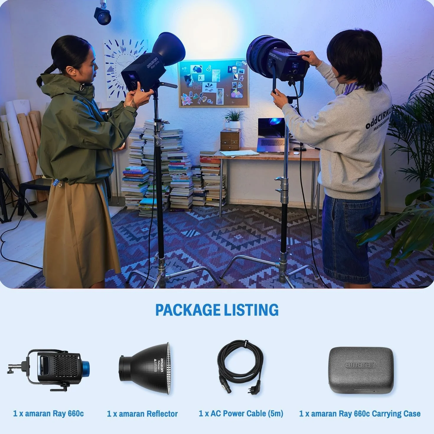 Amaran Ray 660c Luce Video LED RGBWW, 660W Potente Luce Studio COB Full-Color, Design All-in-One con Alimentazione Integrata, IP54 Impermeabile, 2.300K-10.000K, OmniColor Engine, Controllo App/DMX