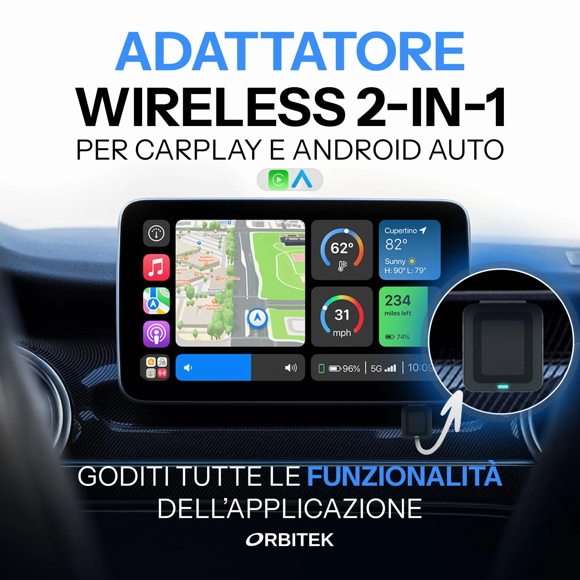 Adattatore Wireless CarPlay Ultra Veloce Compatto 2 in 1| Compatibile con iOS e Android Oltre 800 Modelli Auto | Connessione Ultra Stabile Bluetooth/Wi-Fi | Plug & Play |Adattatore USB/Type-C