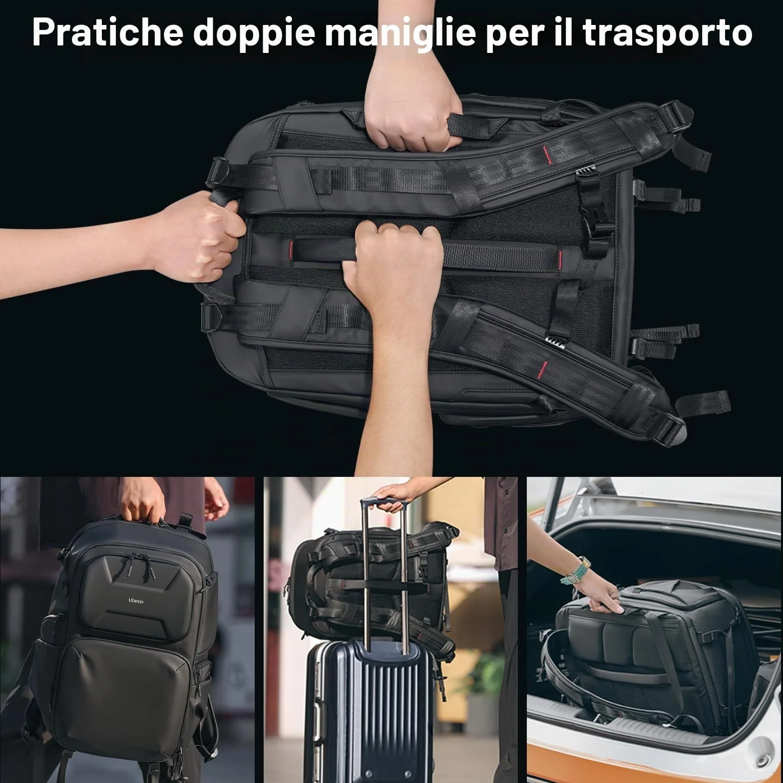 ULANZI BP10 Zaino per Fotocamera a Guscio Rigido, Borsa Professionale Impermeabile per Fotocamera per Drone Unisex Dslr Mirrorless Fotocamera Obiettivo Treppiede 17''-Laptop, Nero 35L