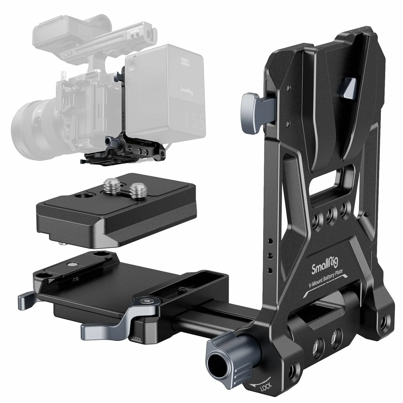 SMALLRIG V-Mount Battery Plate, con Doppia Piastra a Sgancio Rapido per Arca-Swiss, Piastra per Batteria V-Mount Compatta e Pieghevole a Forma di L per Fotocamera DSLR, Gimbal e Treppiedi - 4064B
