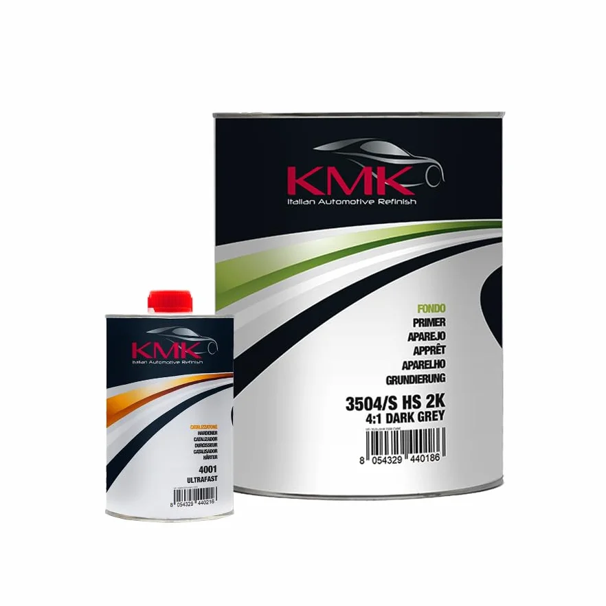 KMK Fondo GRIGIO SCURO HS 2K 4:1 e catalizzatore ultrarapido 4 L di fondo e 1 L di catalizzatore | Kit Professionale per carrozzeria