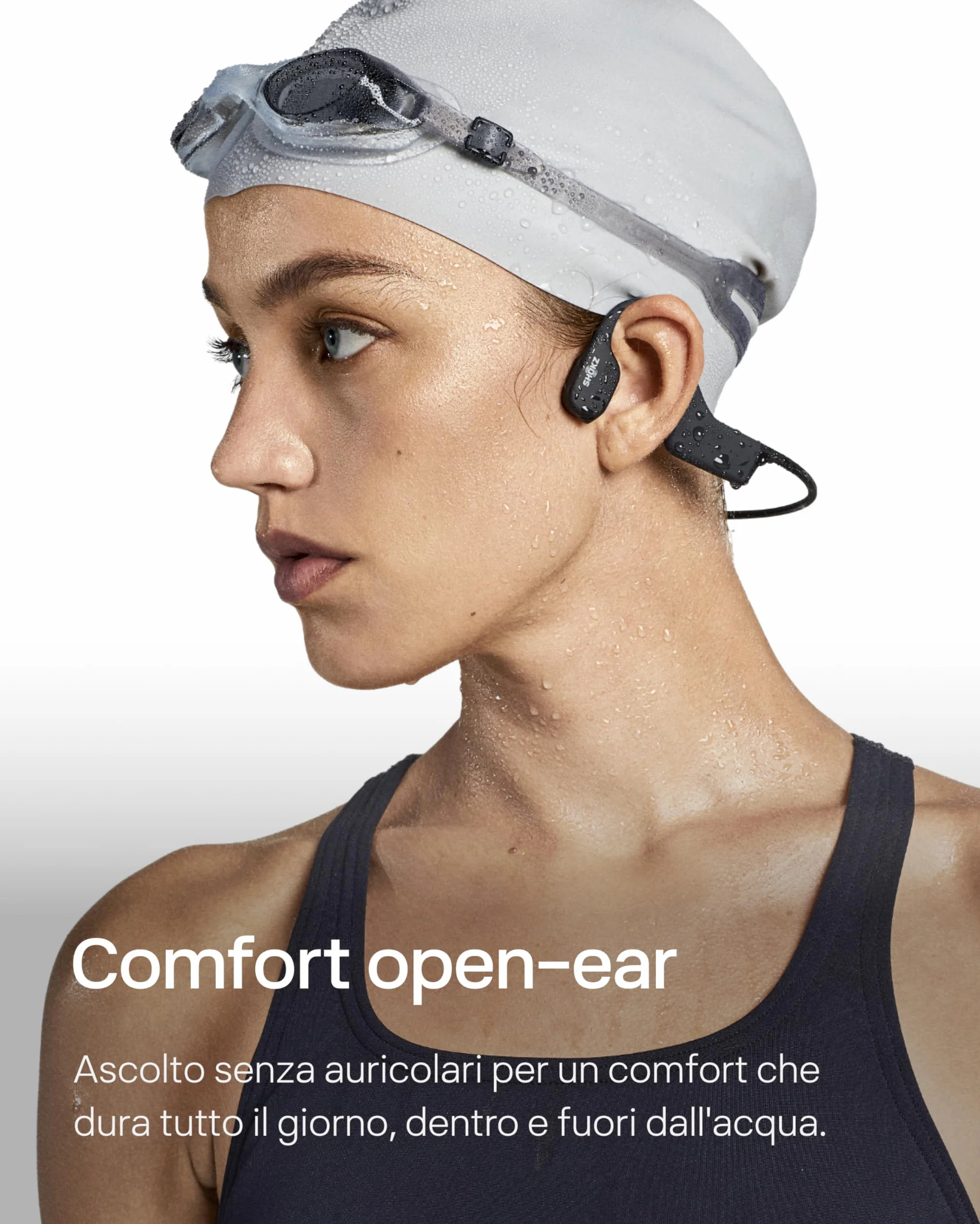 SHOKZ Auricolari OpenSwim a conduzione ossea, lettore MP3 da nuoto impermeabile IP68, auricolari sportivi open-ear con 4 GB di memoria, 8 ore di riproduzione, per nuoto, surf(senza Bluetooth), Nero