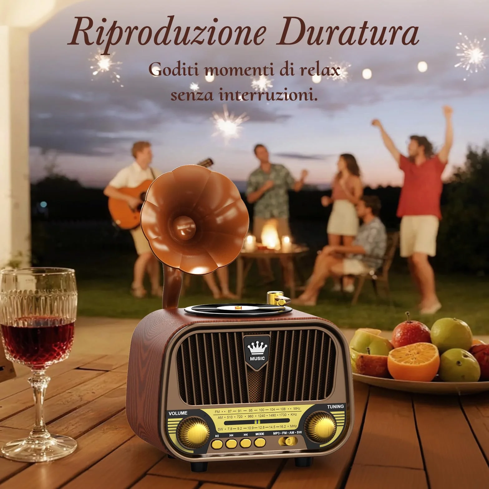 PRUNUS J-190 Radio Portatile Vintage FM/AM/SW, Bluetooth 6.0, Batteria 1800 mAh, TF/USB/AUX