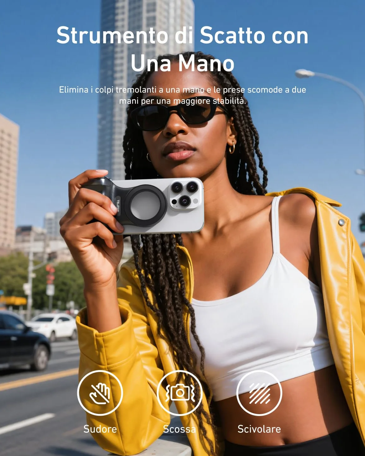 TELESIN Fun Shot Impugnatura Smartphone, Magnetica Impugnatura per Smartphone con Telecomando Bluetooth Staccabile, Filettatura da 1/4, Compatibile con iPhone & Android, Selfie Vlog (Nero)