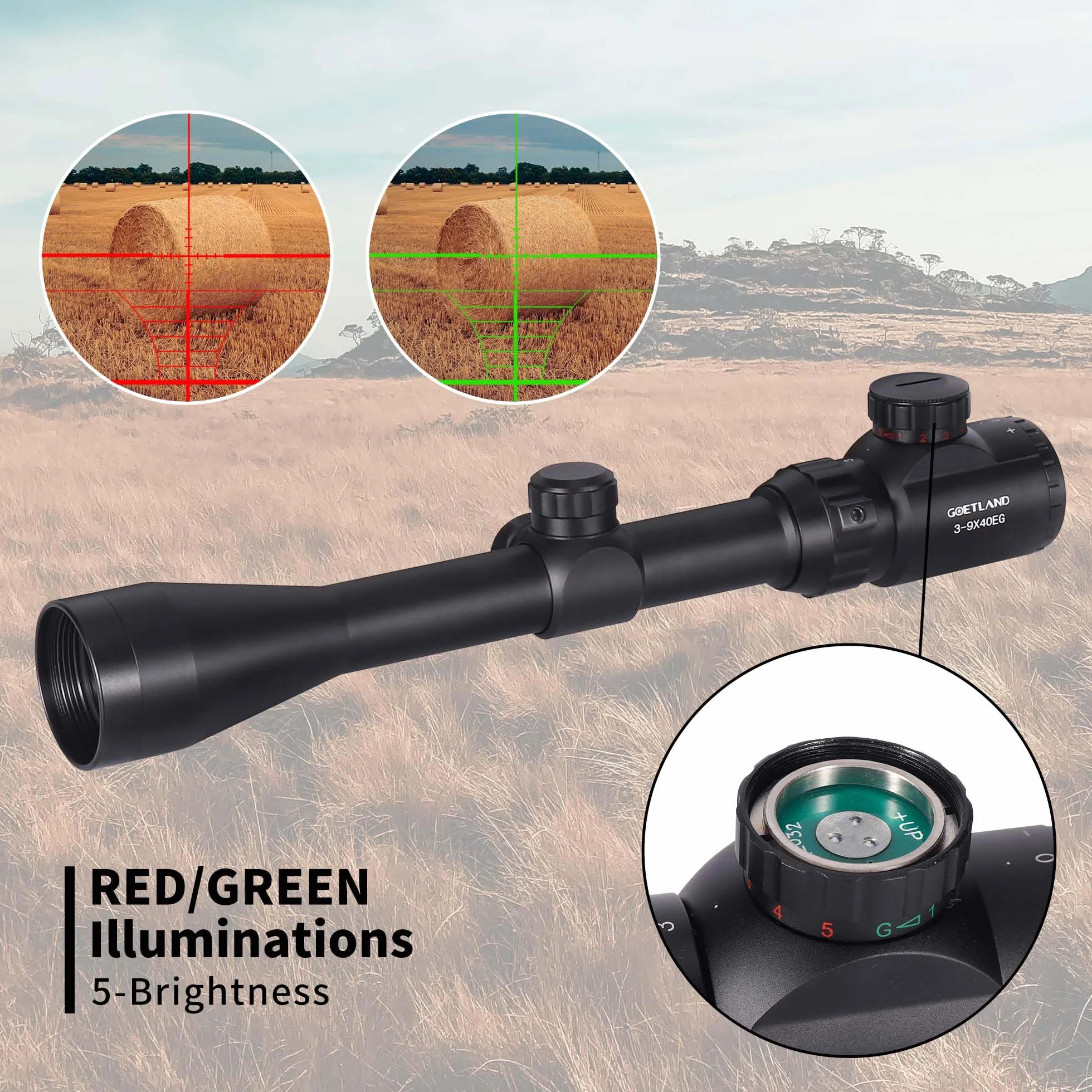 Goetland 3-9x40 EG Cannocchiale da Puntamento per Carabina Aria Compressa con Reticolo Illuminato Rosso e Verde