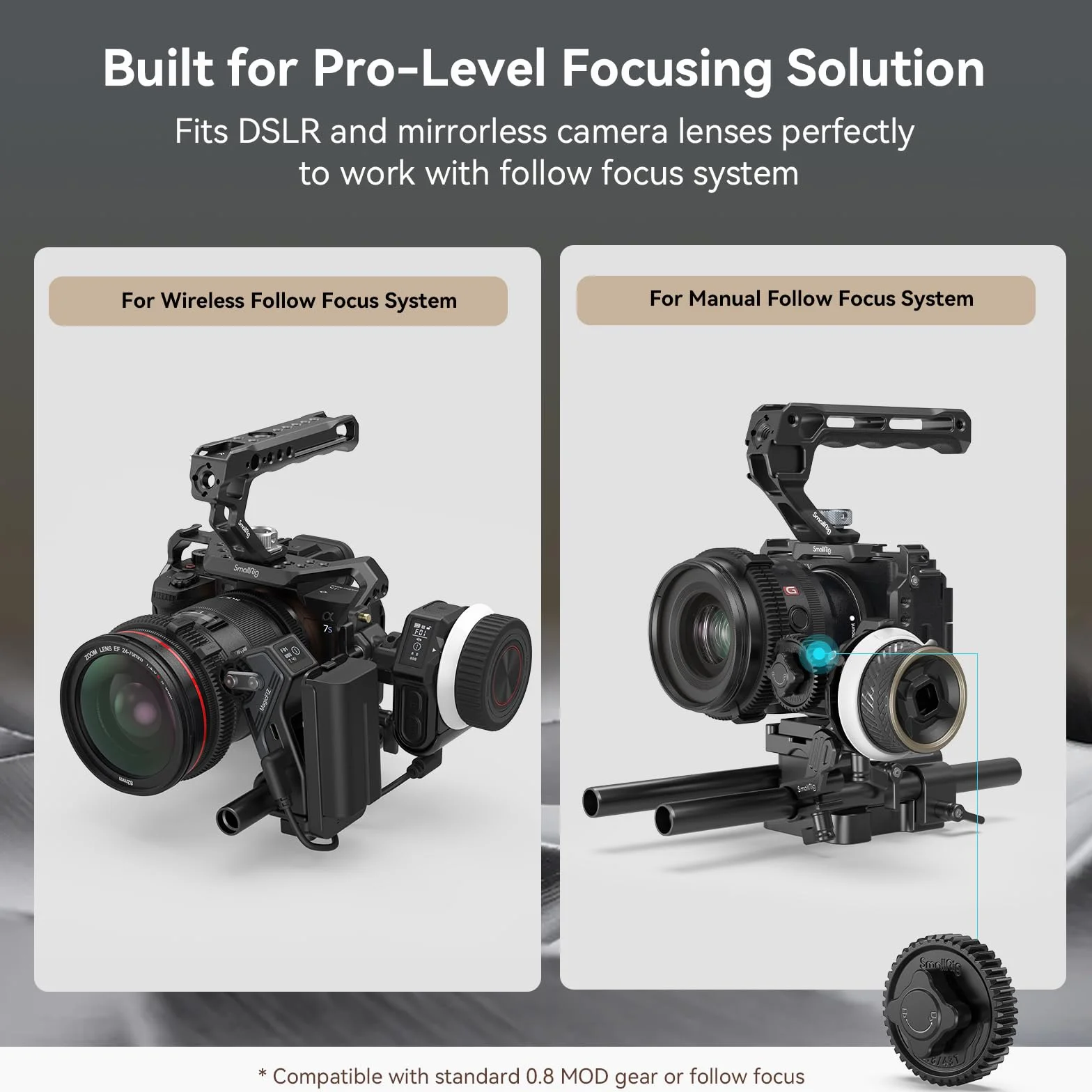 SMALLRIG Seamless Follow Focus Ring Set (4 Pezzi), con AB Stop e Gomma Antiscivolo, Anello di Messa a Fuoco Standard M0.8, Compatibile con SMALLRIG Follow Focus - 4187