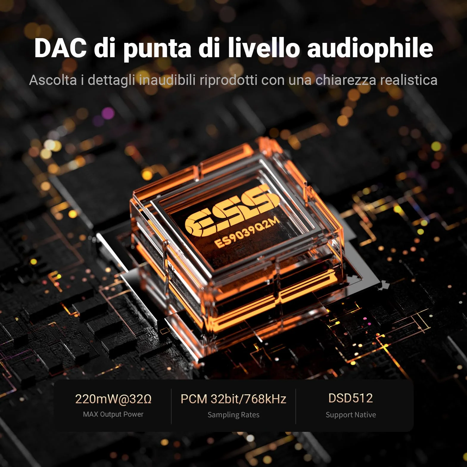 Fosi Audio DS3 USB-C DAC Amplificatore per Cuffie, con Audio Spaziale 7.1 per Gaming, ES9039Q2M XMOS POWERED, DSD512, 3,5 mm Singolo 4,4 mm Bilanciato, per PC/Telefono/PS5/Switch, Nero