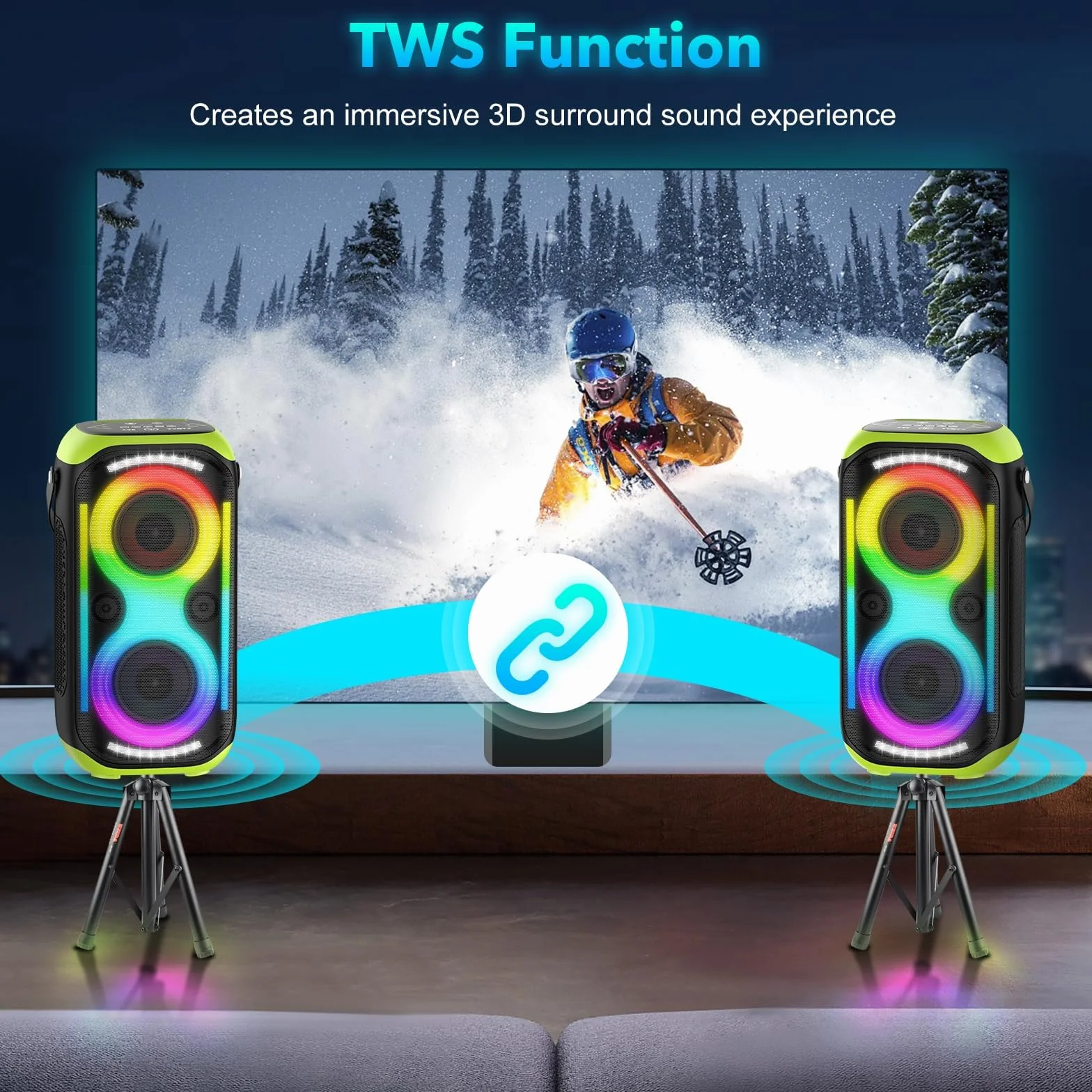 Altoparlante Bluetooth 160W forte Boombox senza fili portatile grande potente suono basso profondo TWS grandi altoparlanti di festa a casa all'aperto con luci a LED del subwoofer (Nero)
