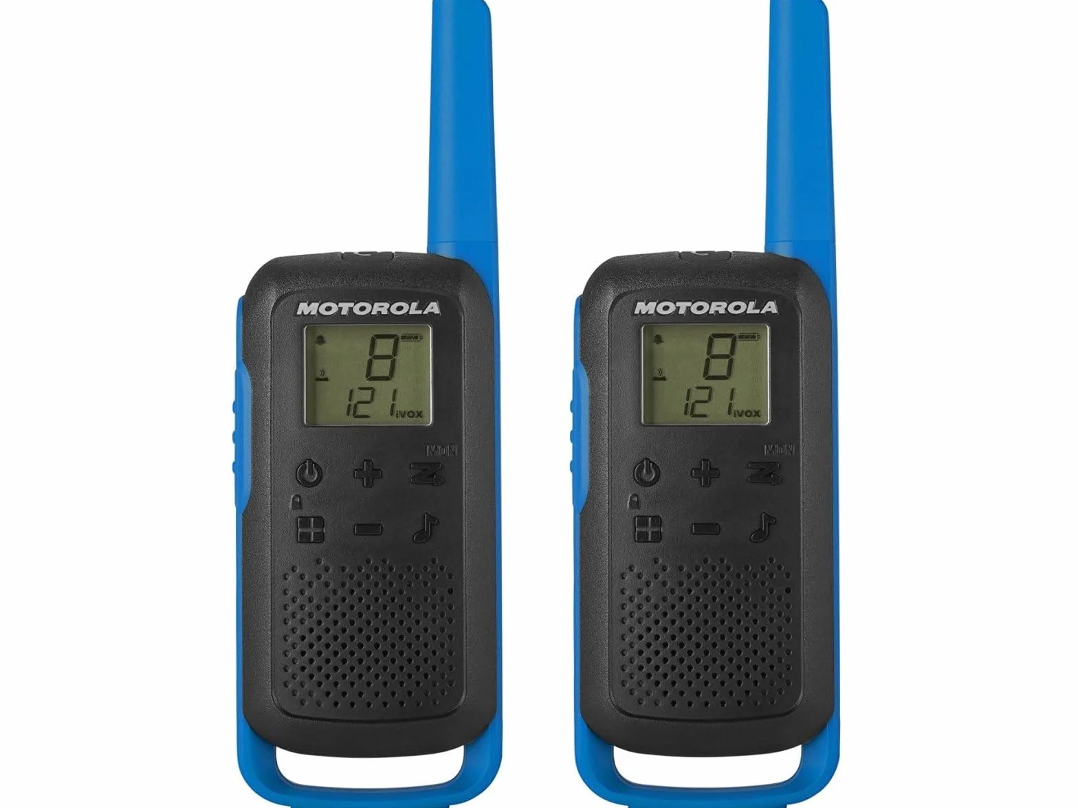 Motorola Solutions - T62 PMR Blu, Walkie Talkie Talkabout, PMR446 Citizens Band Radio, 16 Canali e 121 Codici, Portata 8 Km, Blu, Senza Licenza, Schermo LCD