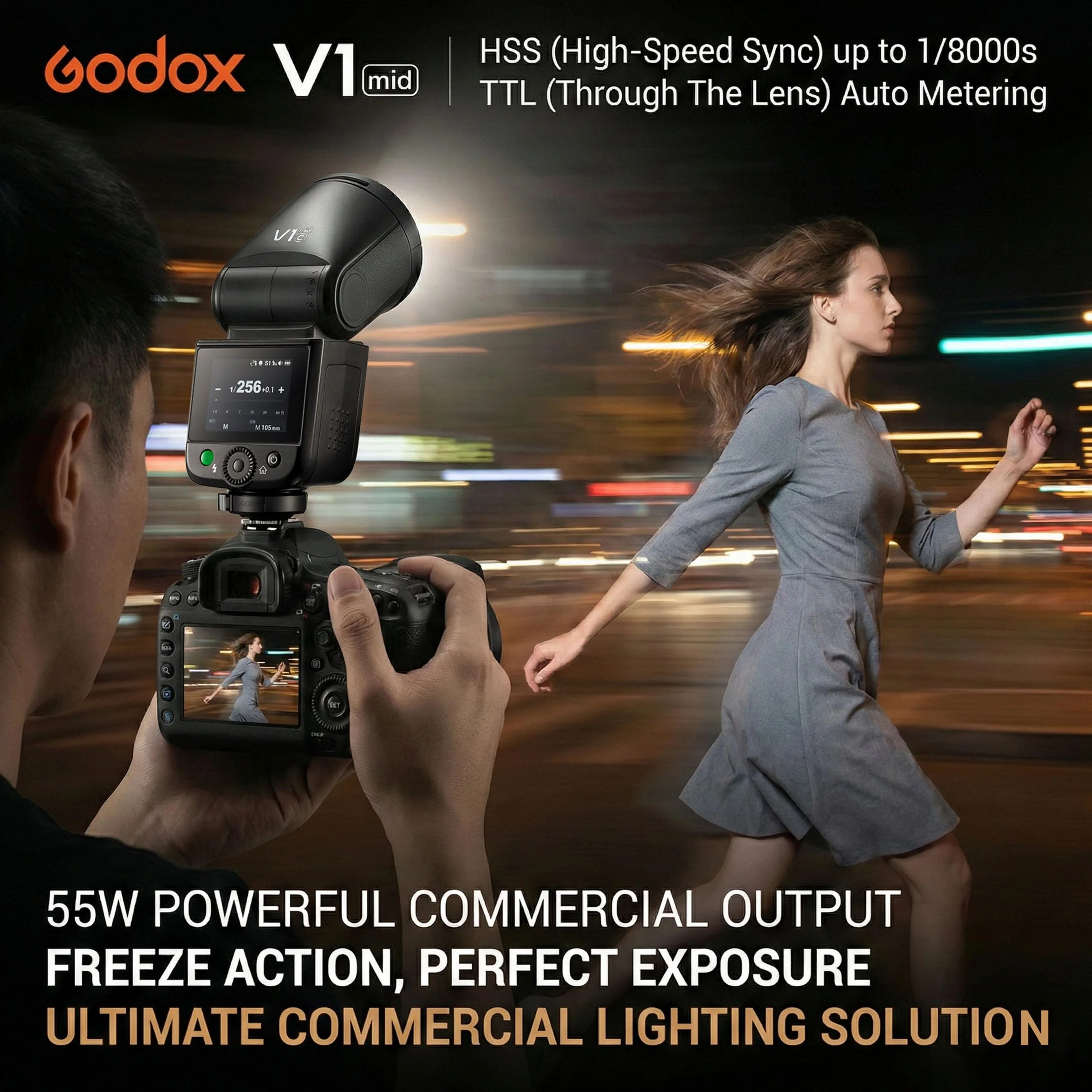 Godox V1 MID S Flash per Sony, Speedlite a testa rotonda 55Ws, 24mm, TTL HSS 1/8000s, oltre 650 lampi, V1MID
