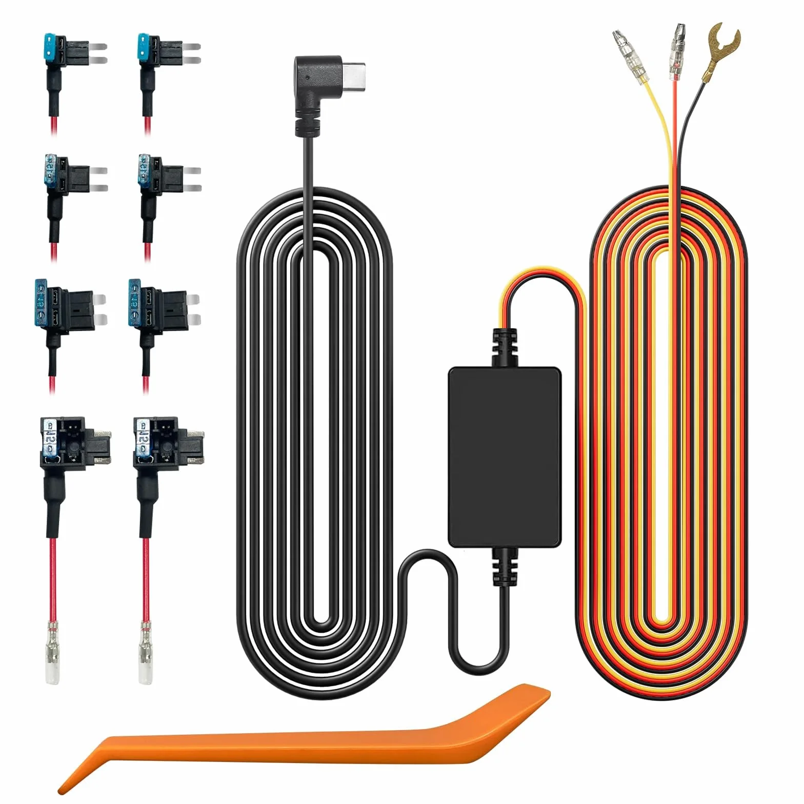 WOLFBOX Kit di Cablaggio Rigido Type-C per Telecamera da Cruscotto a Specchio G840S/G930/G840H/G850/G900, Monitor di Parcheggio con Connettori Multipli di Diverse Dimensioni