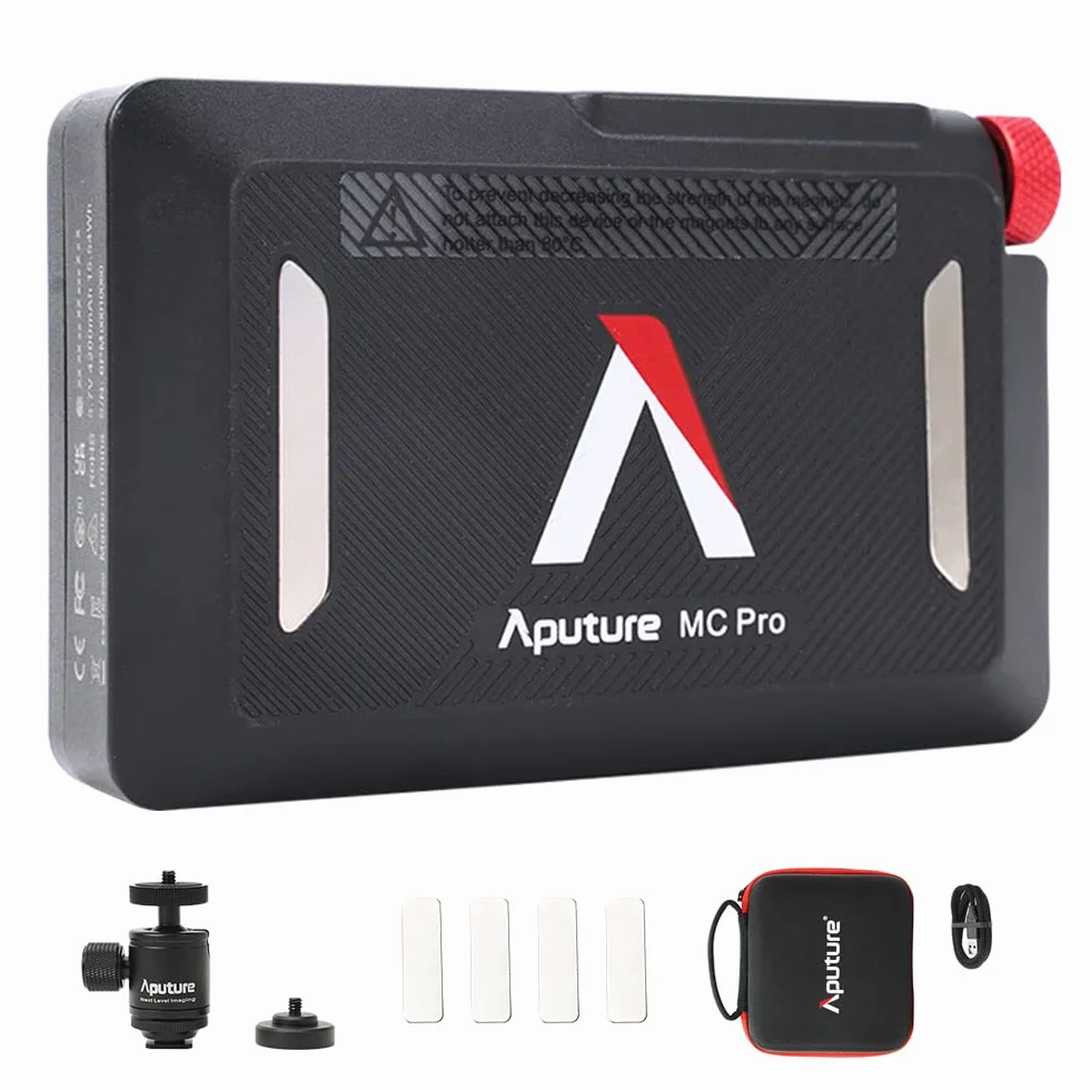 Aputure MC Pro RGBWW Mini Luce Video a LED Mini Luce Portatile Per Pellicola Su Fotocamera, Gamma CCT da 2000K-10000K, App con USB-C PD e Ricarica Wireless