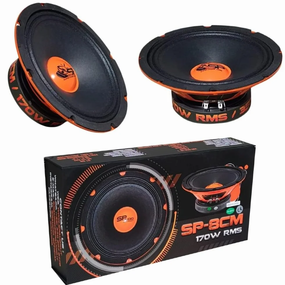 KIT SET PER SP AUDIO SP8CM 2 midrange da 20 cm 200 mm 8" di diametro, 170 watt rms 350 watt max, impedenza 4 ohm, auto, spl, sensibilità 97 db, a coppia