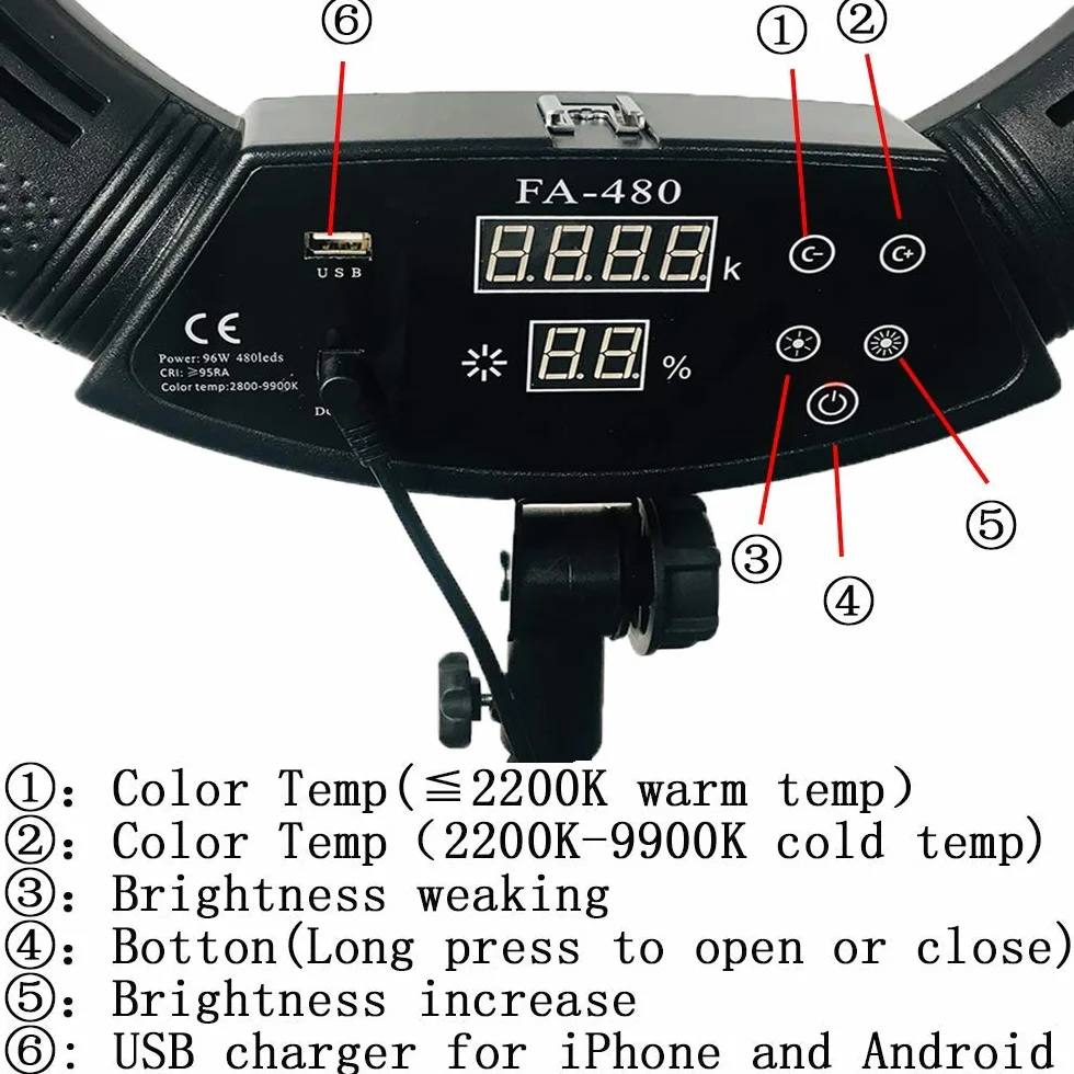 Kit luce anulare LED da 18 pollici 96W 2800K-9900K: controllo Bluetooth e lampada di controllo APP, con supporto per treppiede, per il trucco Illuminazione per studio video YouTube