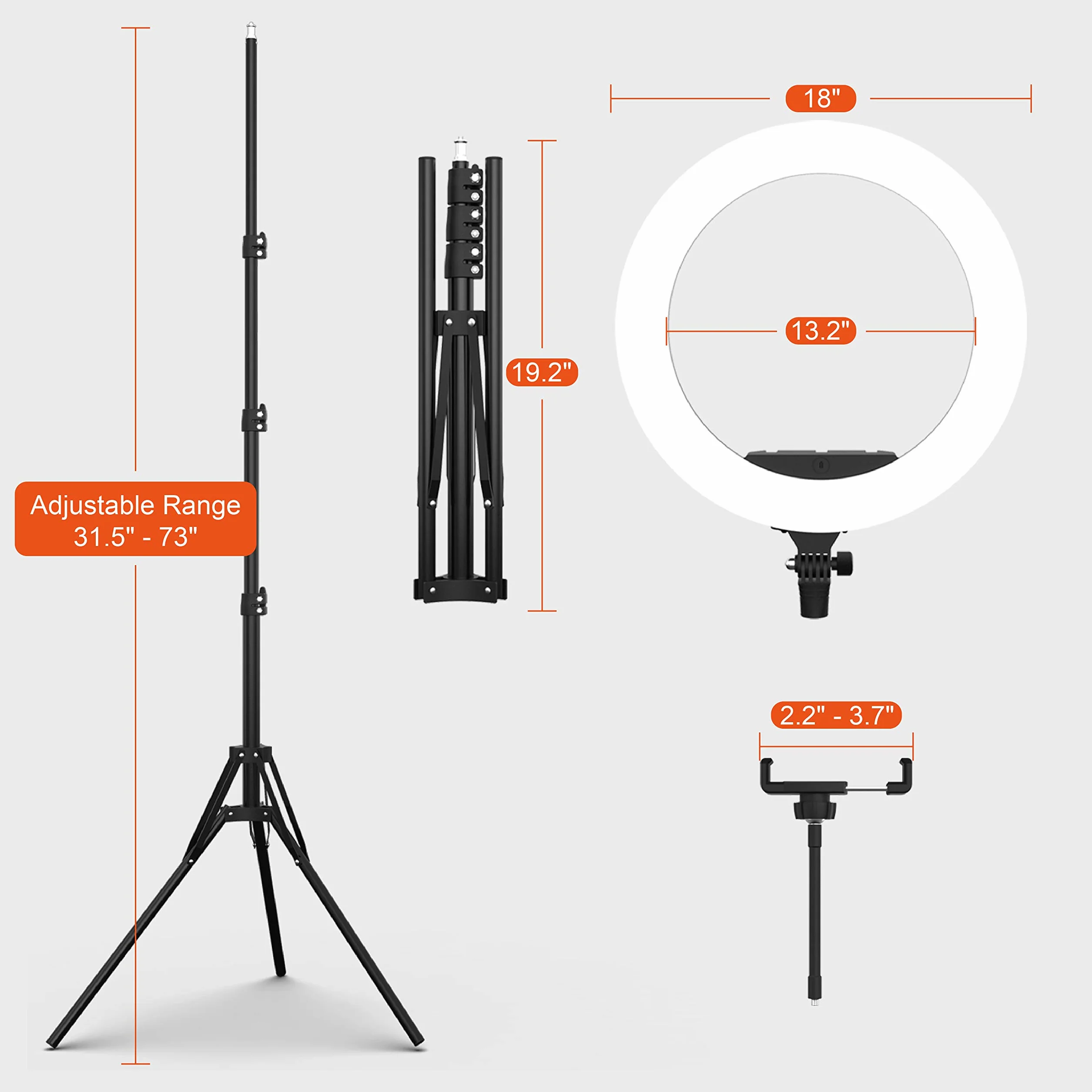 LED Luce ad Anello 45.7cm/18 pollici con Treppiede, 65W Luce per Selfie 3200-5500K Dimmerabile con Telecomando, Professionale Ring Light 3 Modalità Colore 10 Livelli per TikTok Fotografia