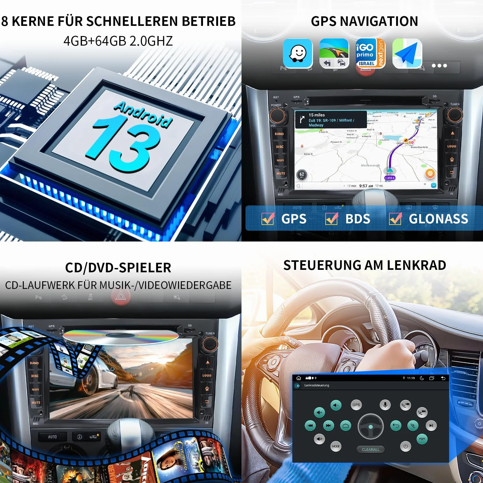 [Android 13.0 4GB+64GB 2.0Ghz] Autoradio Bluetooth Carplay 2 DIN per Opel, Autoradio da 7 Pollici con Schermo WiFi/GPS/RDS/CD DVD/USB/FM/SD/RCA, Supporta il Controllo Del Volante