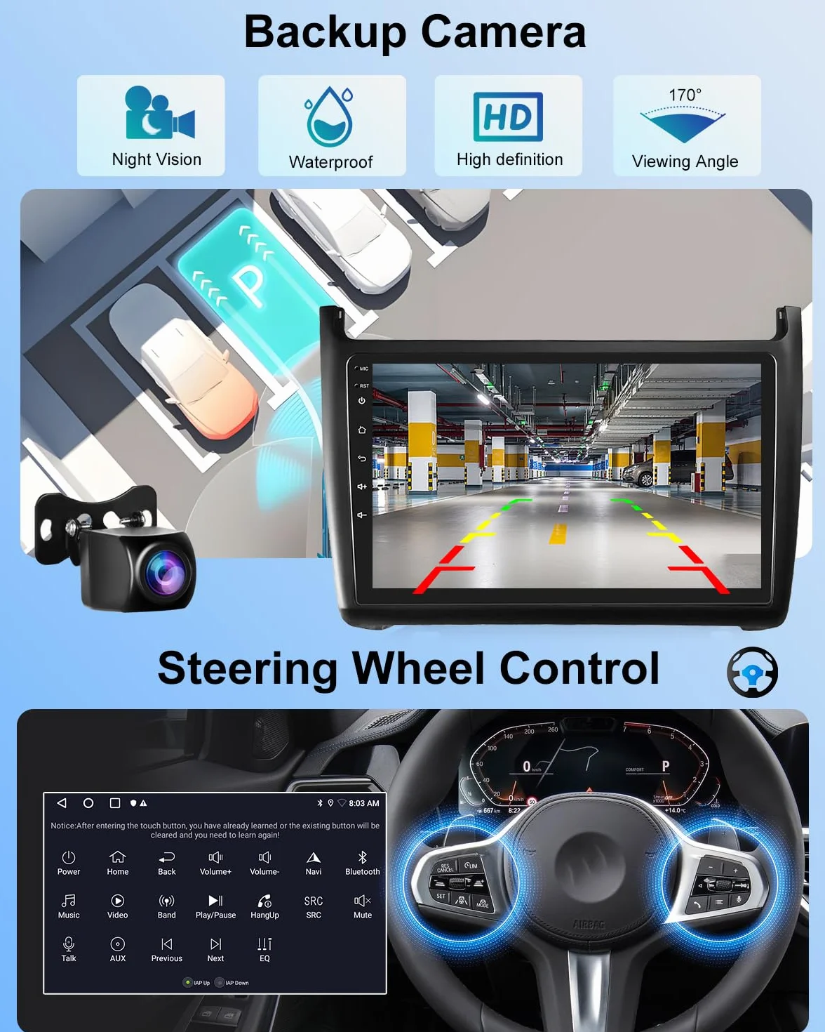 NHOPEEW 2G+64G Android Autoradio per VW Polo 6R 2009-2017 - Senza fili Carplay e Android Auto - 9 pollici Android Stereo con WiFi EQ GPS Mirror Link FM RDS + AHD Telecamera posteriore&Mic