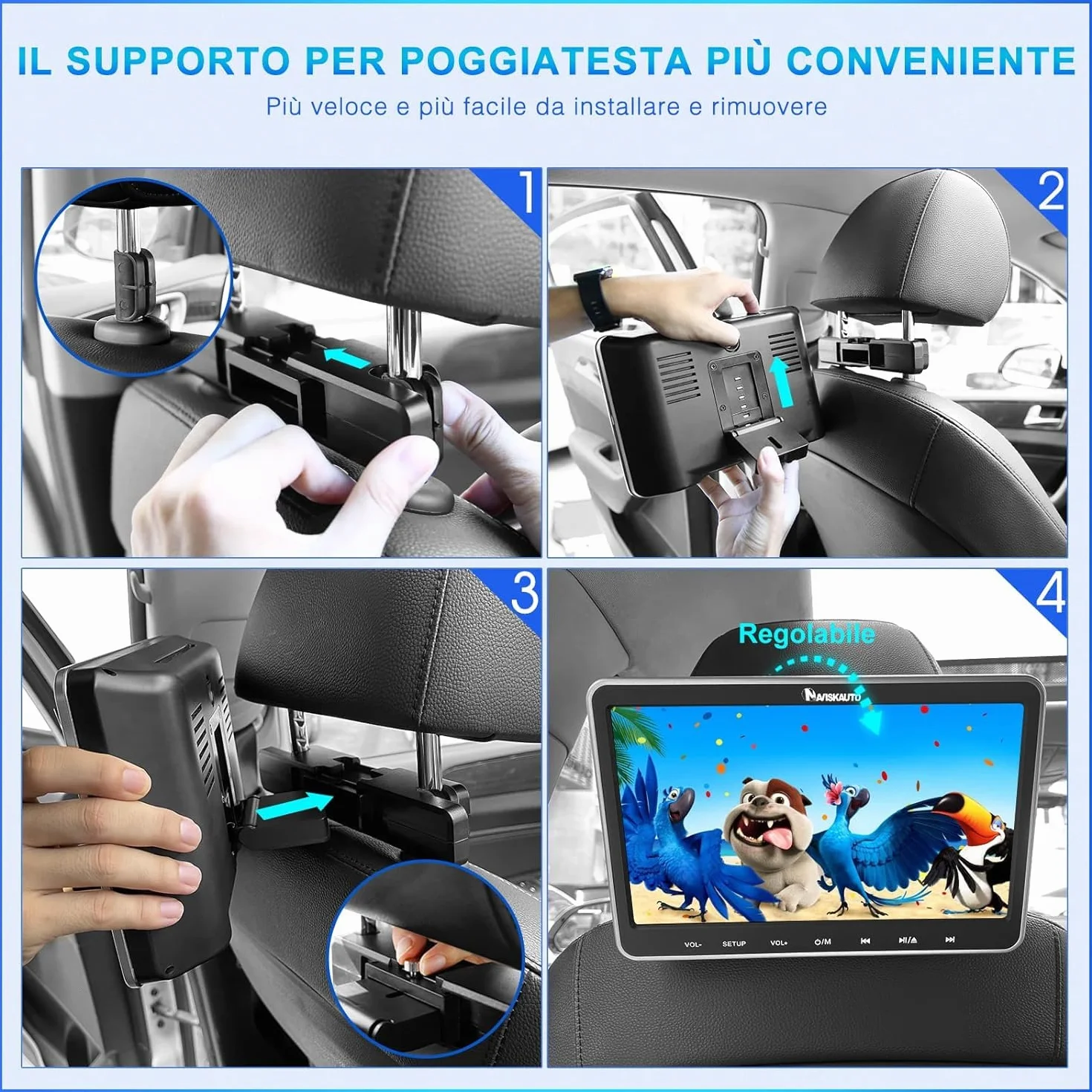 NAVISKAUTO Lettore DVD per poggiatesta auto, 2 monitor da 10,1", compatibile con HDMI/USB/SD/Region Free/AV-in e Out, cavo AV, 18 mesi di garanzia, per bambini