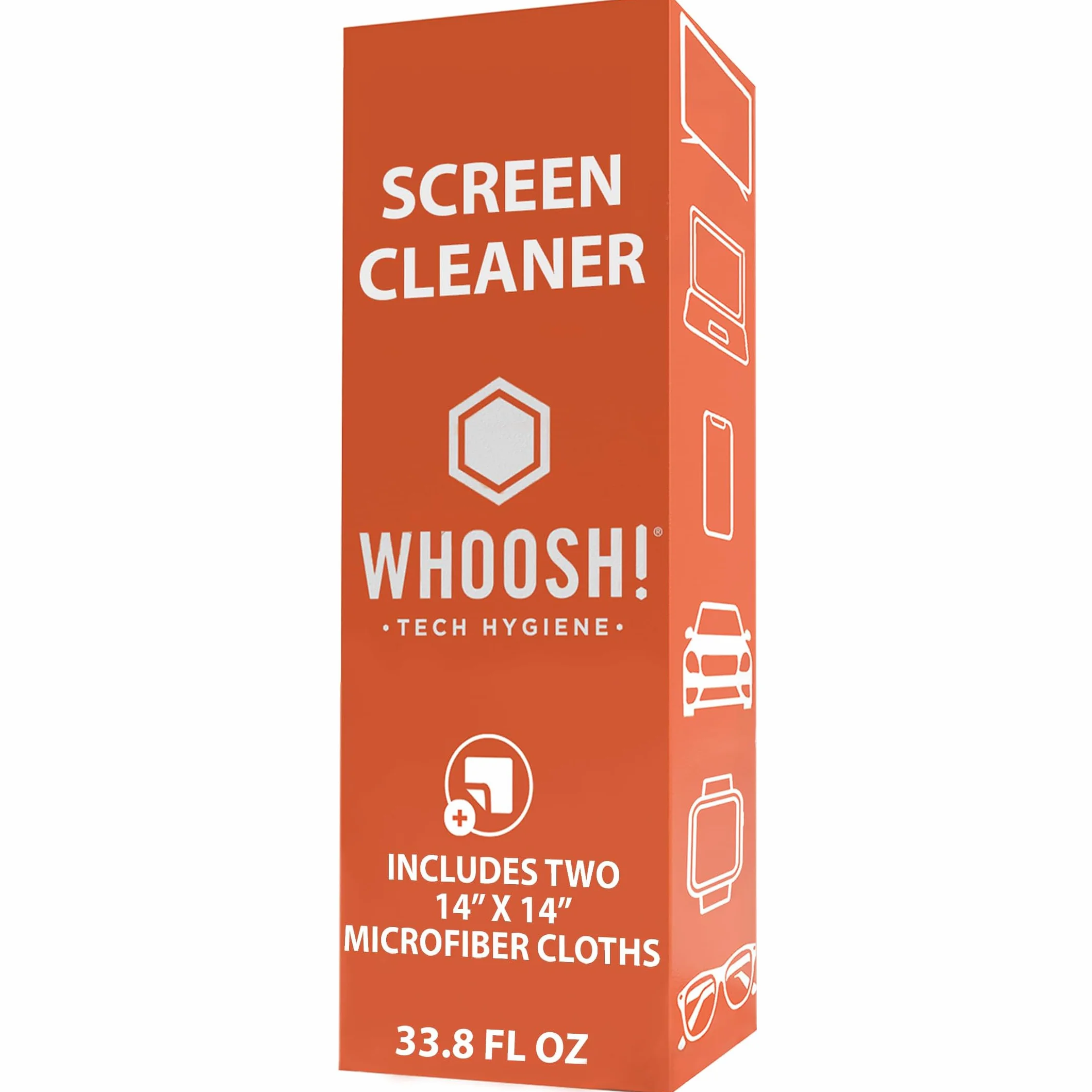 WHOOSH! Pulisci Schermo Pro 2 x 500 ml, Senza Alcol, Senza Aloni, TV OLED LCD, Monitor PC, Smartphone, Tablet, Ricaricabile, 2 Panni in Microfibra