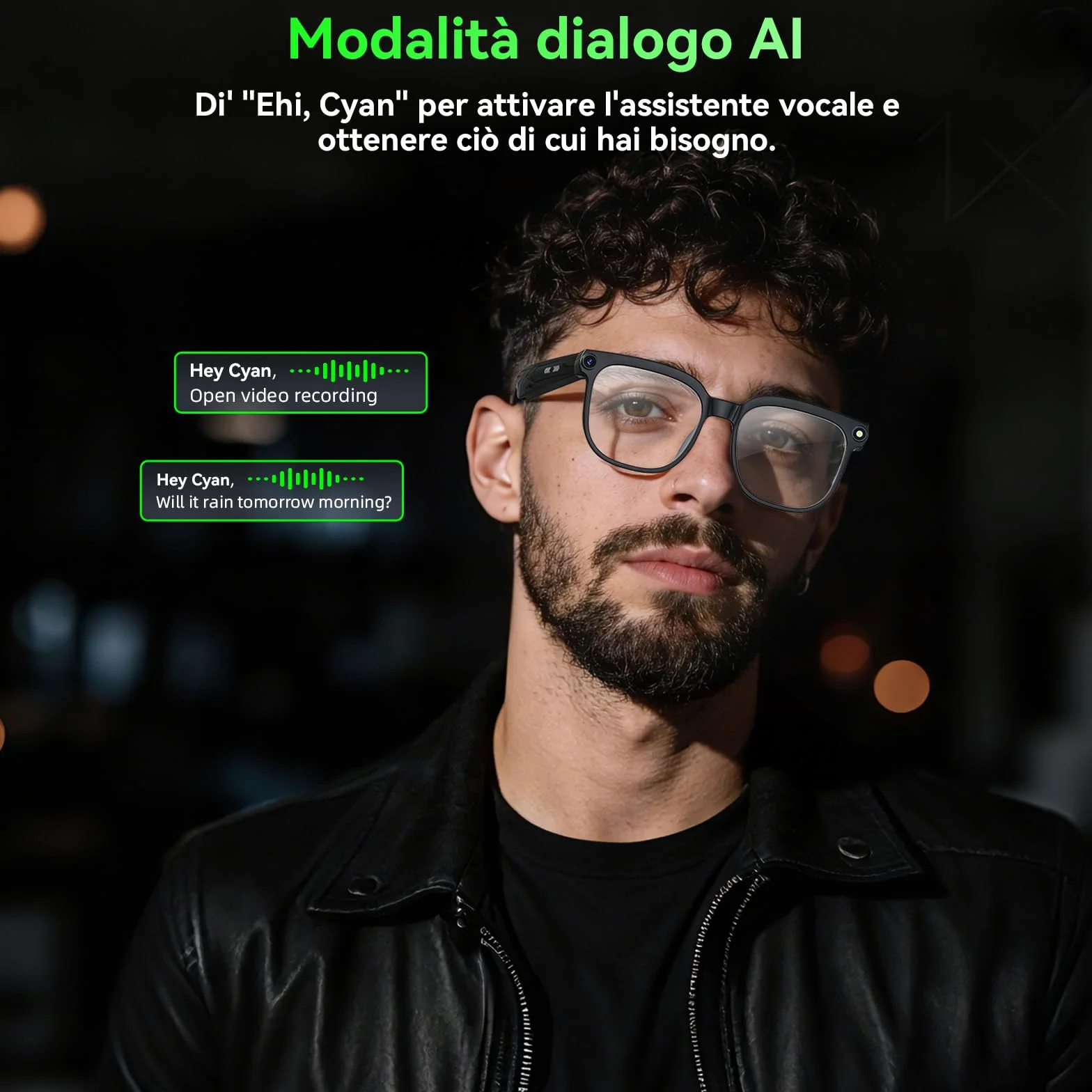 Occhiali Smart con Fotocamera 8MP,Smart Glasses AI,Occhiali Intelligenti con Fotografia/Registrazione/Chiamate Intelligenti/Musicale/Traduzione/Riconoscimento Immagini, Blu