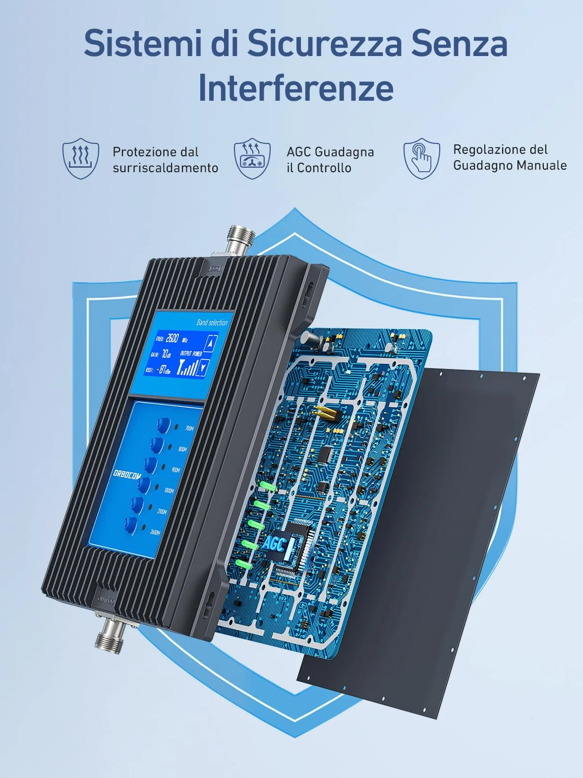 5G 4G LTE Amplificatore Segnale Cellulare Banda 28/20/8/3/1/7 Ripetitore GSM di 70 dB Ripetitore Segnale Cellulare Supporta Tutti Gli Operatori, Con Schermo LCD ad Alta Definizione