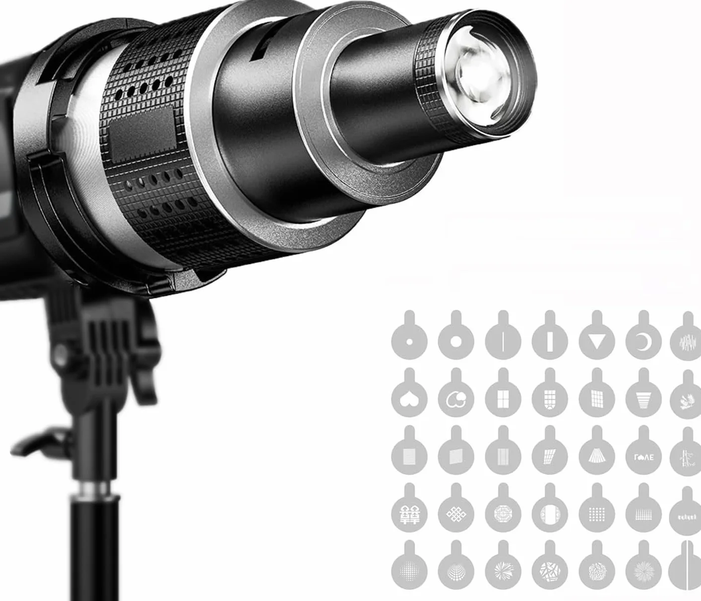 Snoot Bowens - Supporto per proiettore con 35 gobos e 5 filtri a colori, accessorio per luce video per NEEWER CB60B CB200B, Aputure Amaran 60XS 100X/D 200D/X, Godox SL60 SL60W