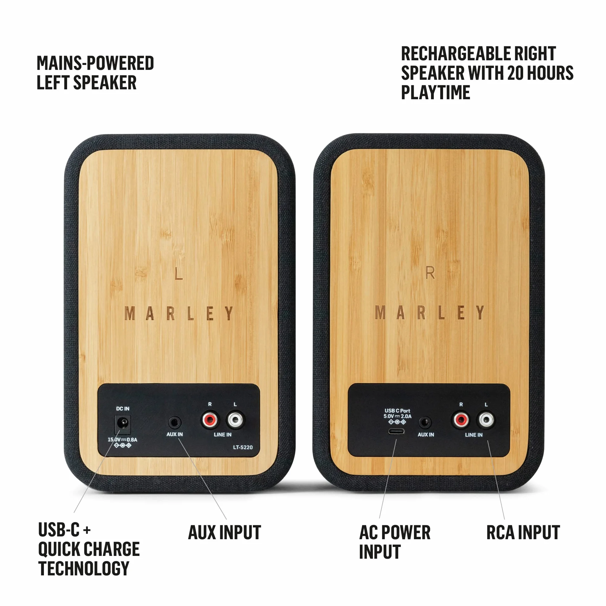 Marley Casse House of Get Together Duo da Libreria - Casse Bluetooth con Ingresso AUX, Compatibili con Giradischi e Vinili - Altoparlanti Libreria Attivi ad Alta Definizione, Design Sostenibile