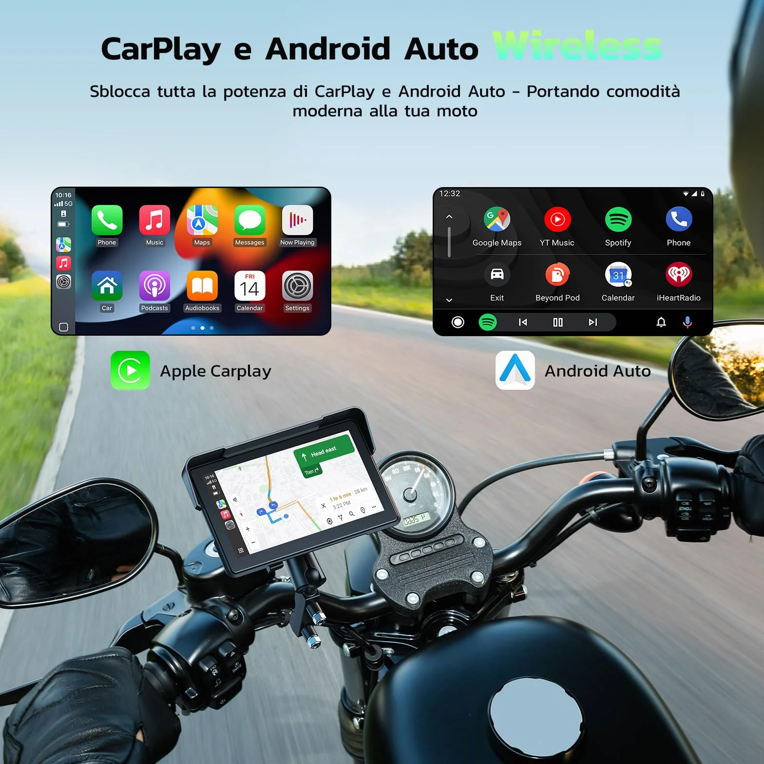 LAMTTO Schermo Wireless CarPlay e Android Auto per Moto, Aggiornamento Portatile da 7 Pollici con Touch Screen Impermeabile IP67 con Navigazione, Bluetooth Siri/G00gle Assistente