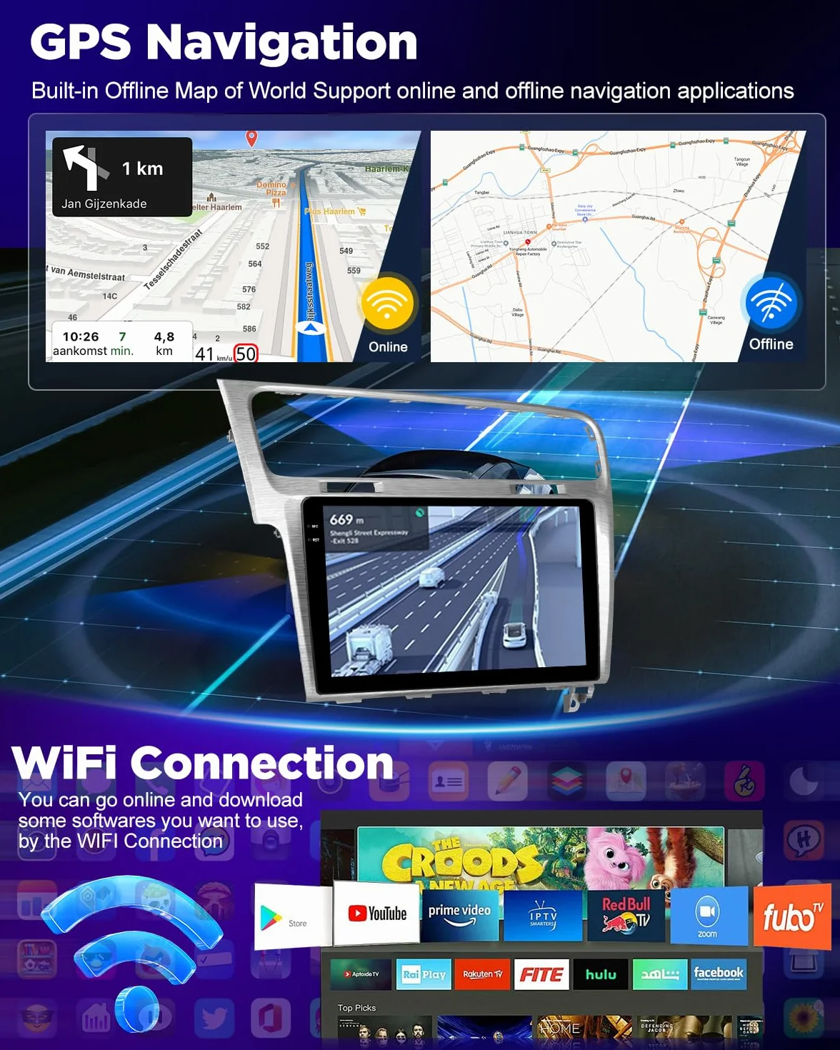 NHOPEEW 4+128G Android Autoradio per VW Golf 7 MK7 2012-2020 con Wireless Carplay Android Auto - Schermo incell da 10 pollici Supporto WiFi GPS Comandi al volante + Telecamera di retromarcia Canbus