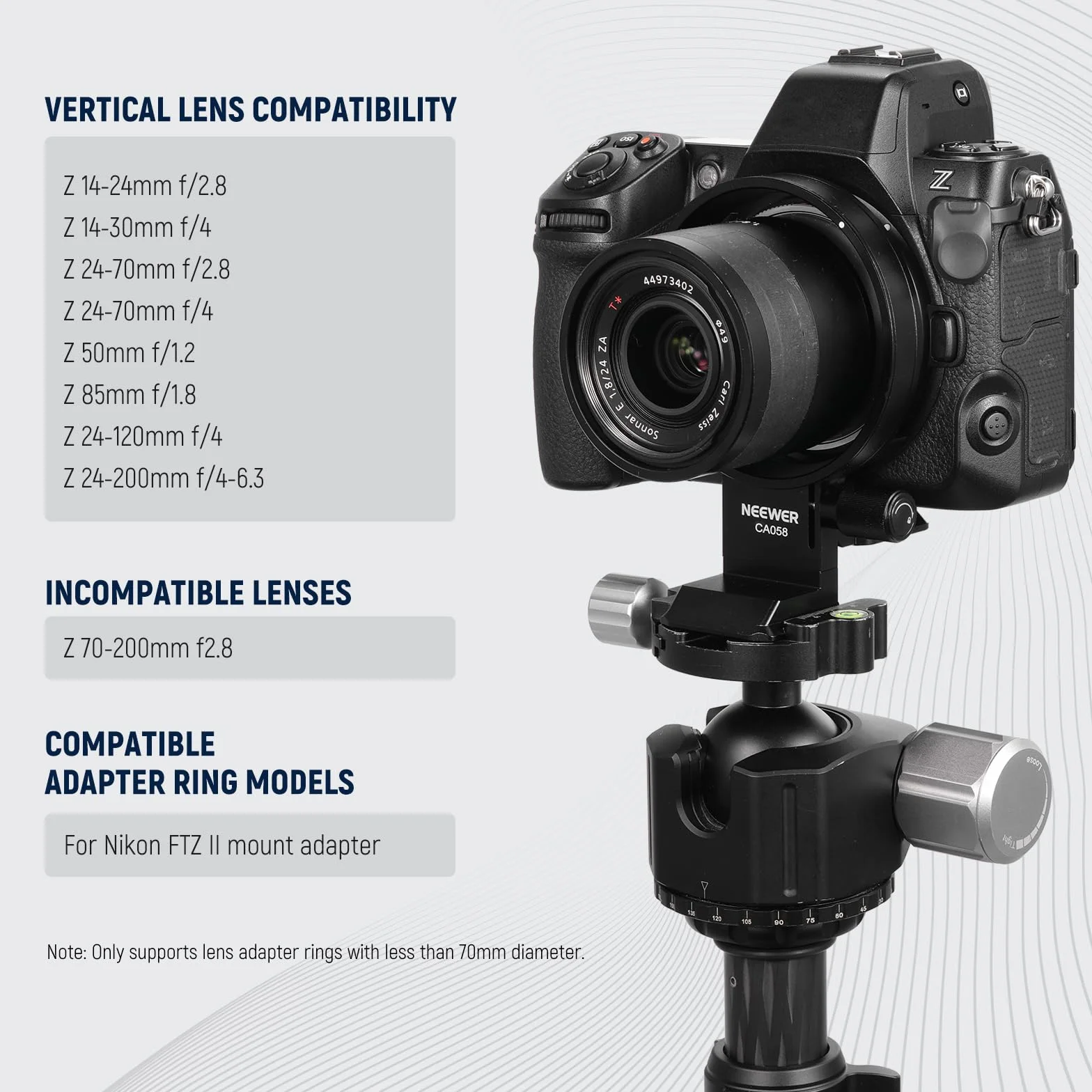 Neewer Piastra di montaggio girevole per Nikon Z8 Z7 II Z6II Z5 FTZII, adattatore veloce da orizzontale a verticale per treppiede per fotocamera compatibile con DJI RS 3/2 e sistema di sgancio