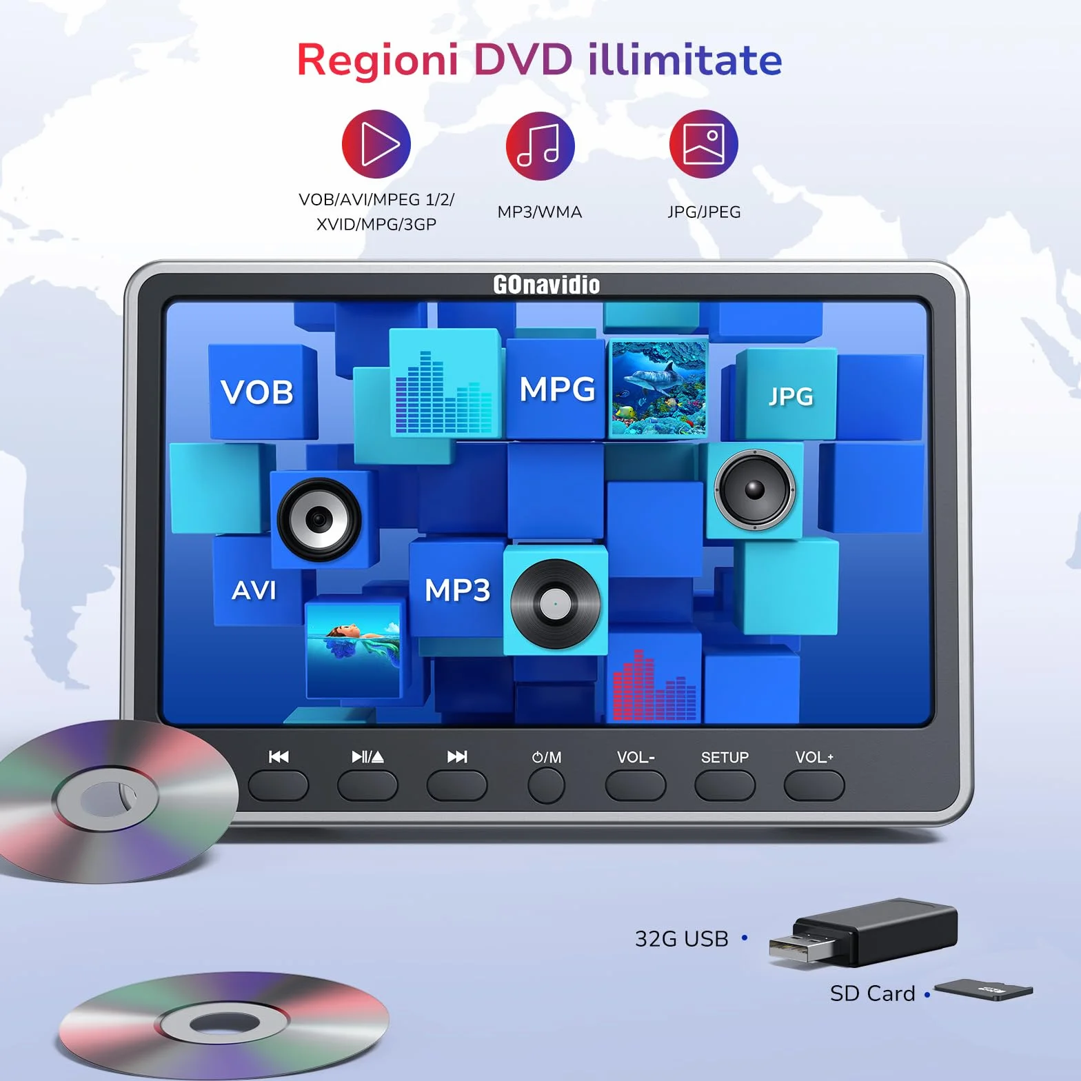 GOnavidio 12'' Lettore DVD per Poggiatesta da con Ingresso HDMI, Lettore DVD per Auto con Supporto per Cuffie Gratuito Scheda USB/SD, Regione Libera (Nessuna Batteria)