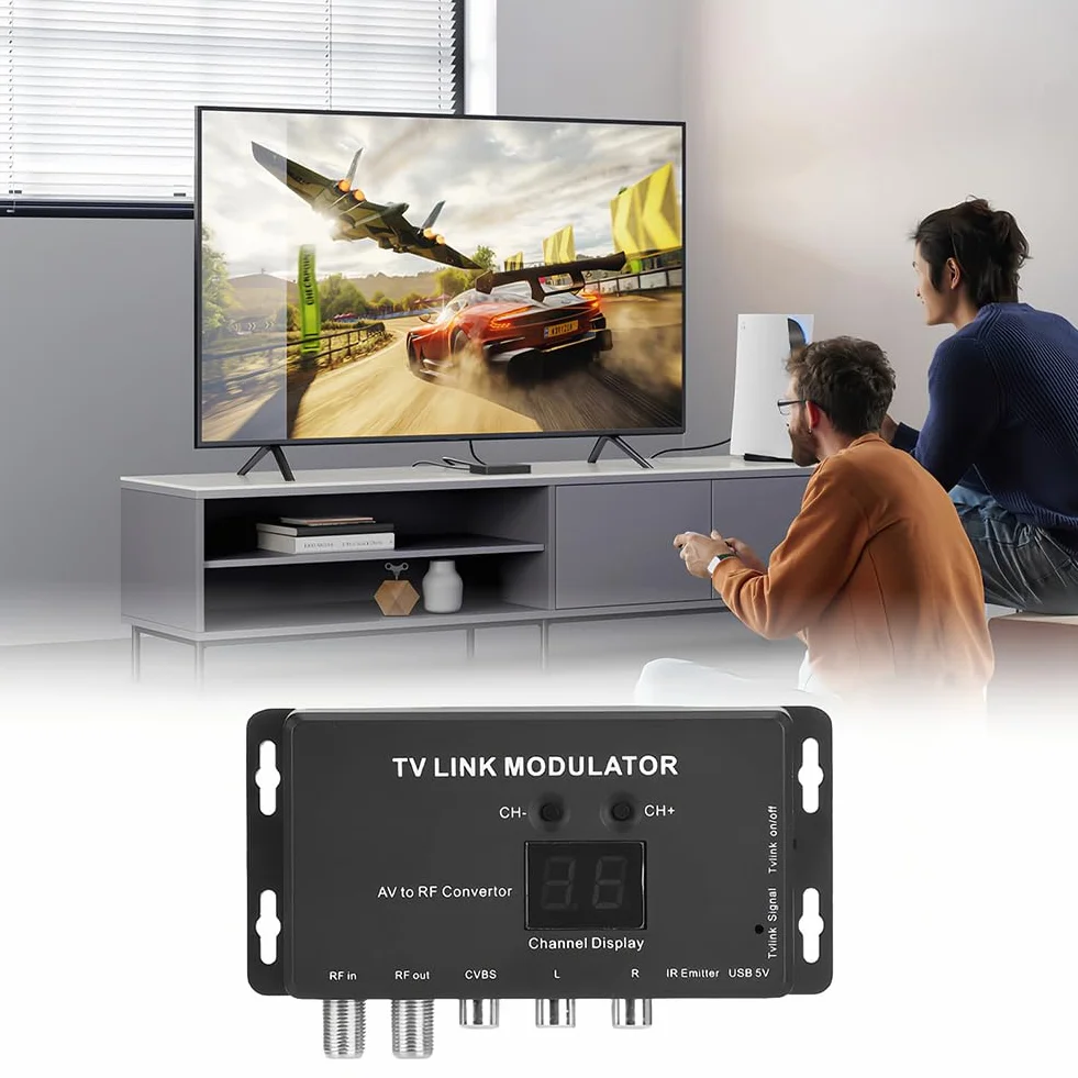 Modulatore UHF TV Link Estensore IR Convertitore da AV a RF con Display Canale, Regolabile per AV Source