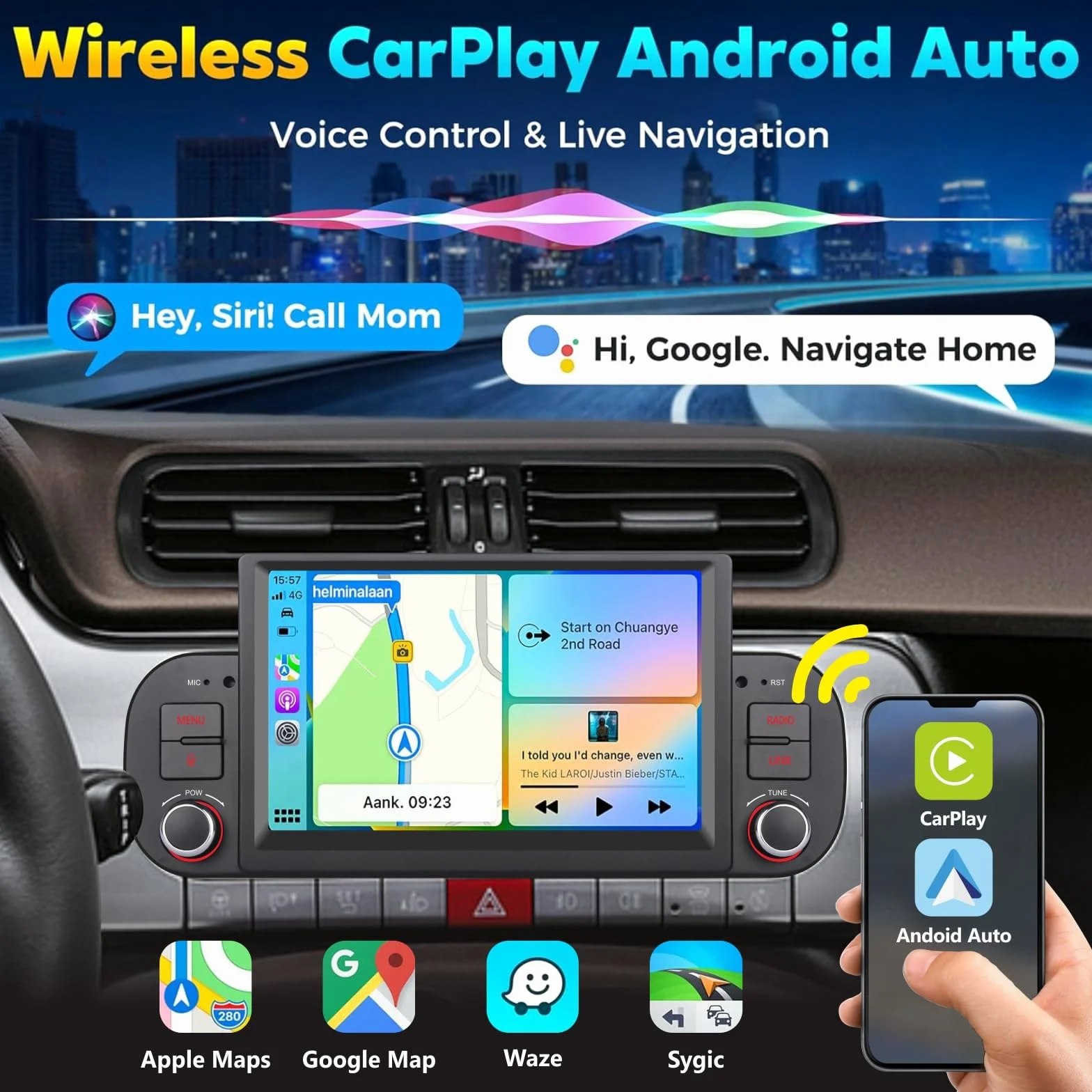 Autoradio per Fiat Panda 2013-2020 con Carplay/Android Auto/Mirrorlink Radio Schermo tattile Supporto, 7 pollici Touchscreen Bluetooth/FM/AM/USB/EQ