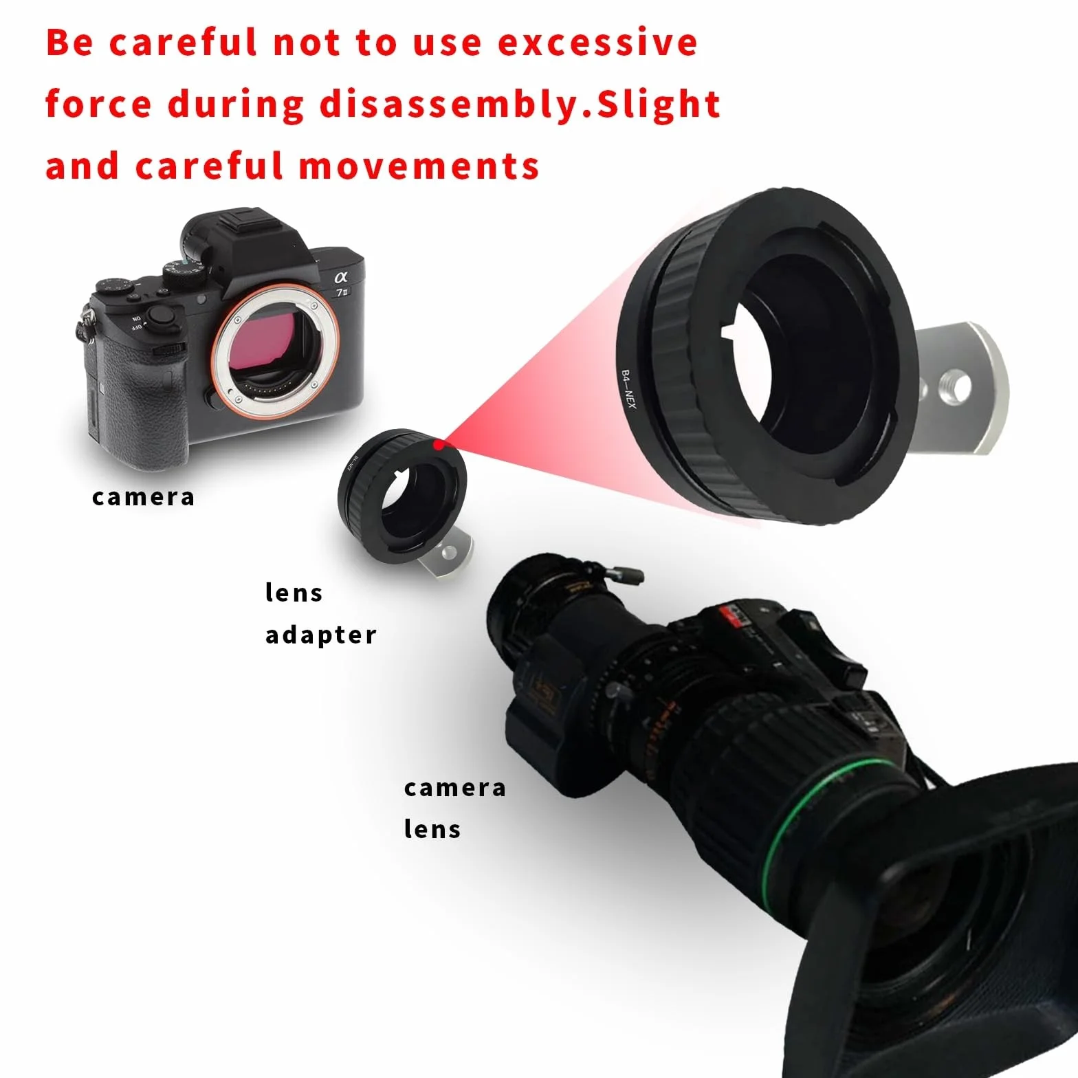 B4-NEX - Adattatore per obiettivo B4 2/3", compatibile con fotocamera Alpha E-Mount a7,a7S,a7II,NEX-3 NEX-5,NEX-C3,NEX-5N,NEX-7,NEX-F3,NEX-5R,NEX-6,B4 to NEX con treppiede