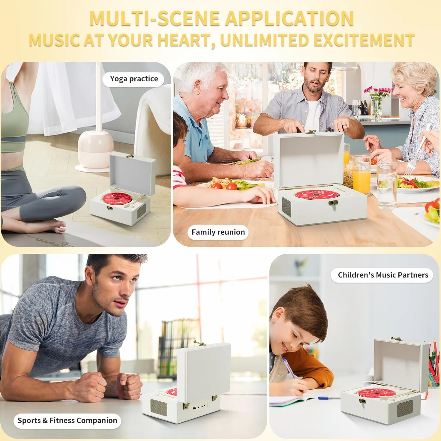 Yintiny Rechargeable Leather CD Player with Speakers; Bluetooth Transmitter; Festival Gift; BGM Player for Home Décor (White)
